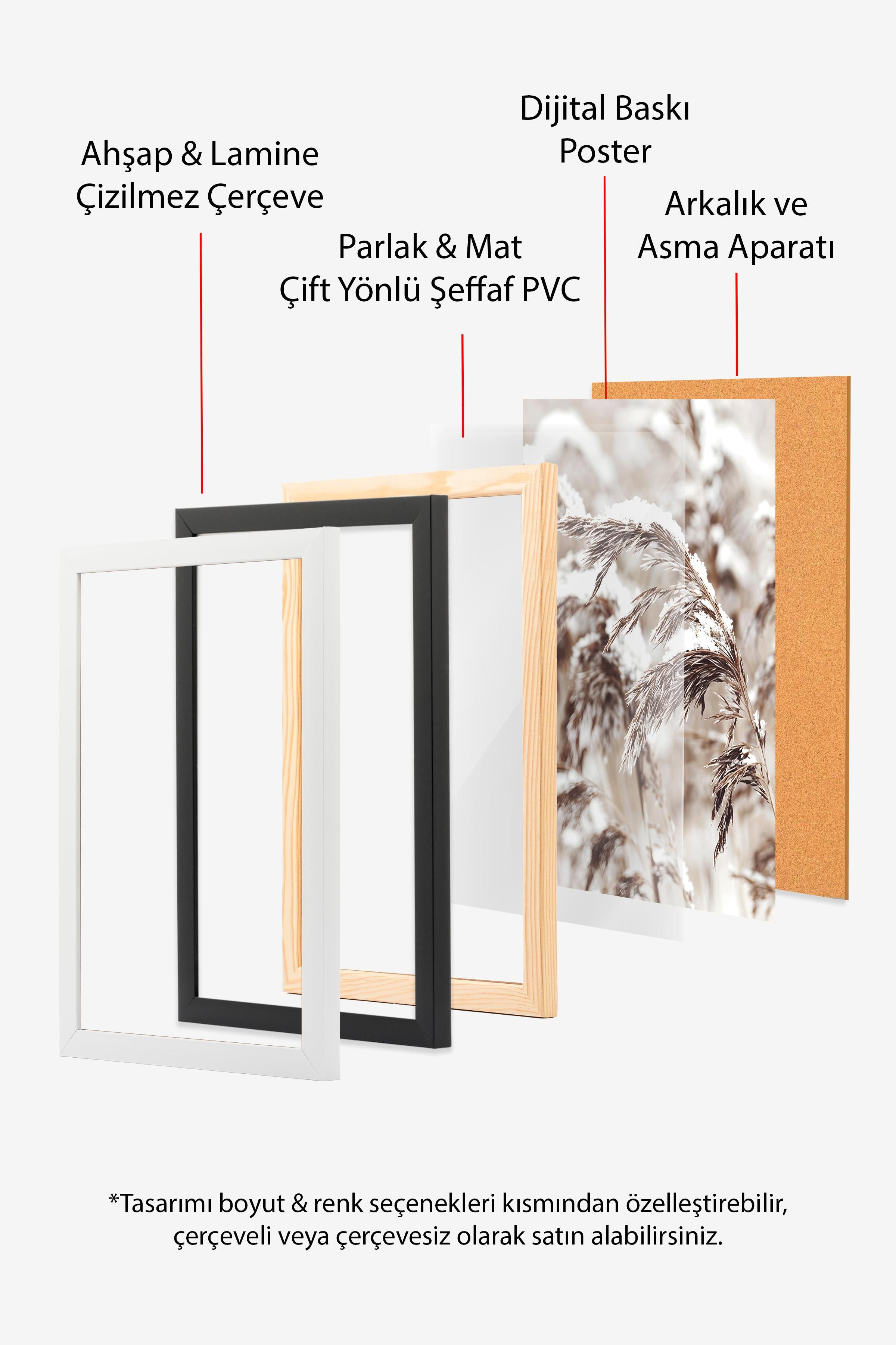 Snowy Reed Yılbaşı Tablo, Beyaz Çerçeve ve Poster, Dikey Duvar Tablosu Comfort Serisi NO:108411