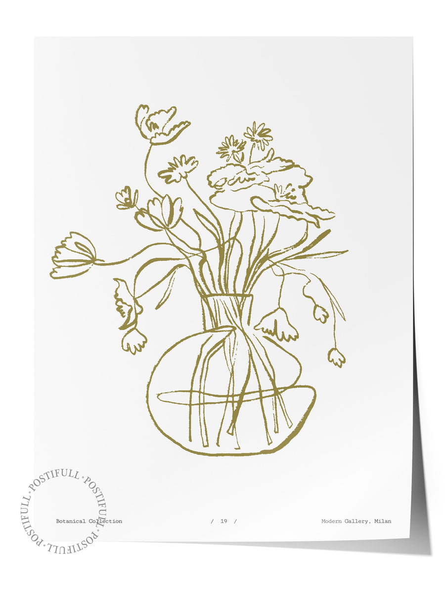 Vazoda Çiçek Çizimi Bohem & Boho Çerçevesiz Poster