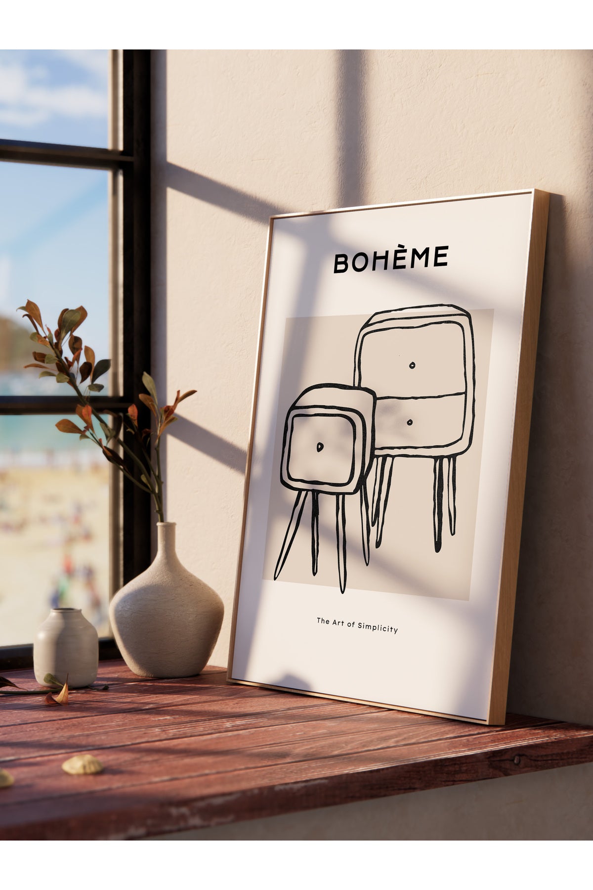 Soft Boho Çerçevesiz Duvar Posteri, İskandinav Temalı Poster - Salon, Mutfak ve Yatak Odası Dekoru