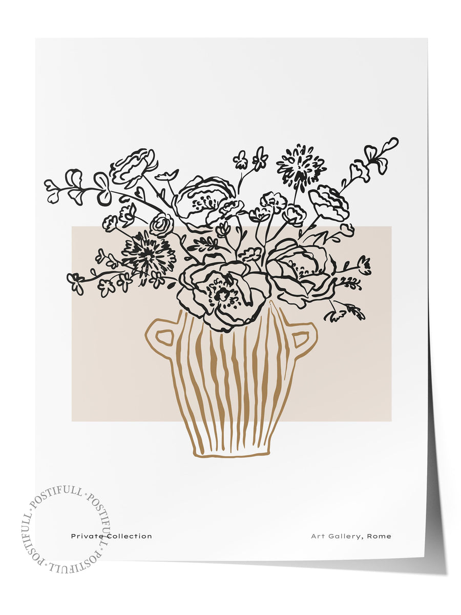 Çizgisel Çiçek Deseni Bohem & Boho Çerçevesiz Poster