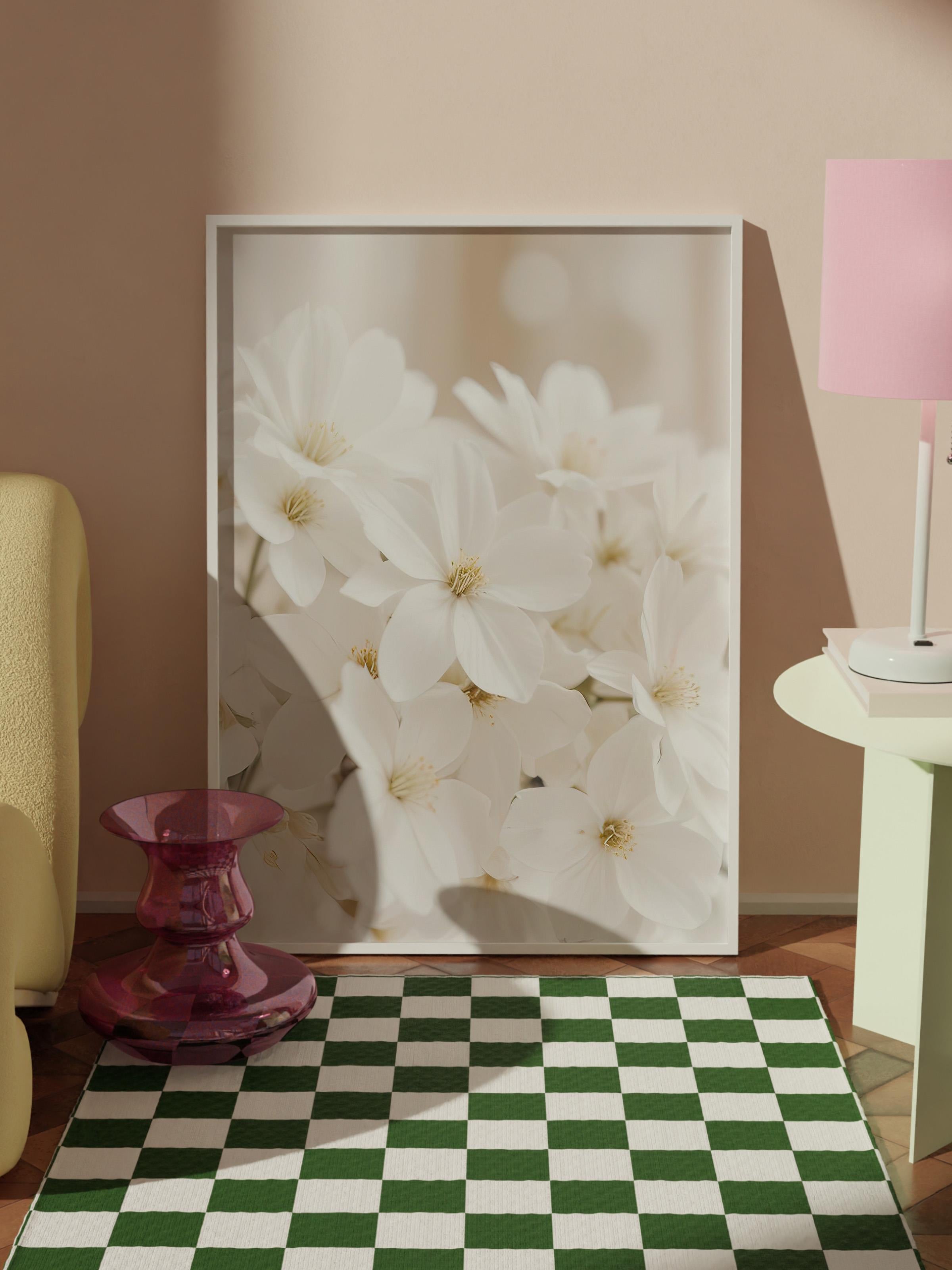 Soft White Bloom Çerçeveli Tablo, Beyaz Çerçeve ve Poster, Duvar Tablosu Comfort Serisi NO:108344