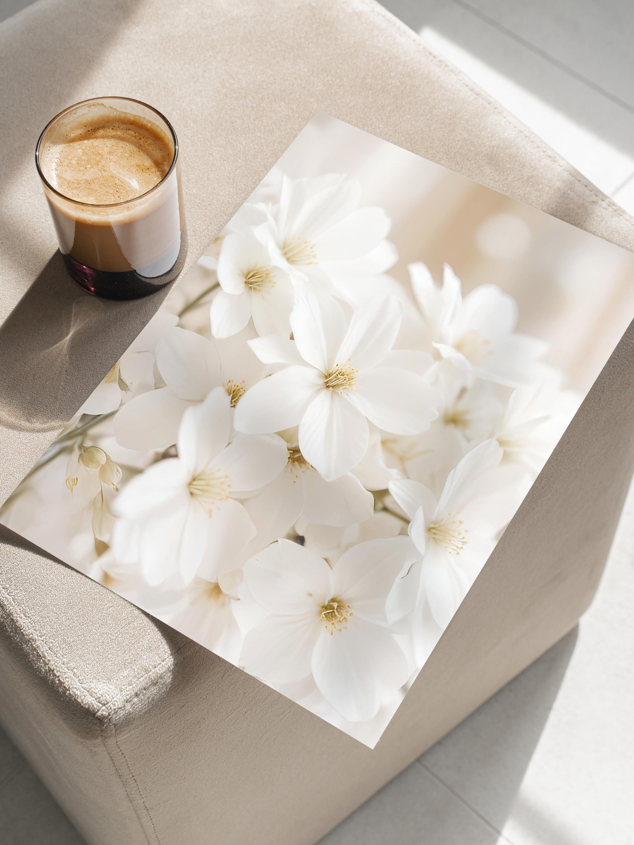 Soft White Bloom Poster, Çerçevesiz Duvar Posteri, Dikey Duvar Tablosu Comfort Serisi NO:108344