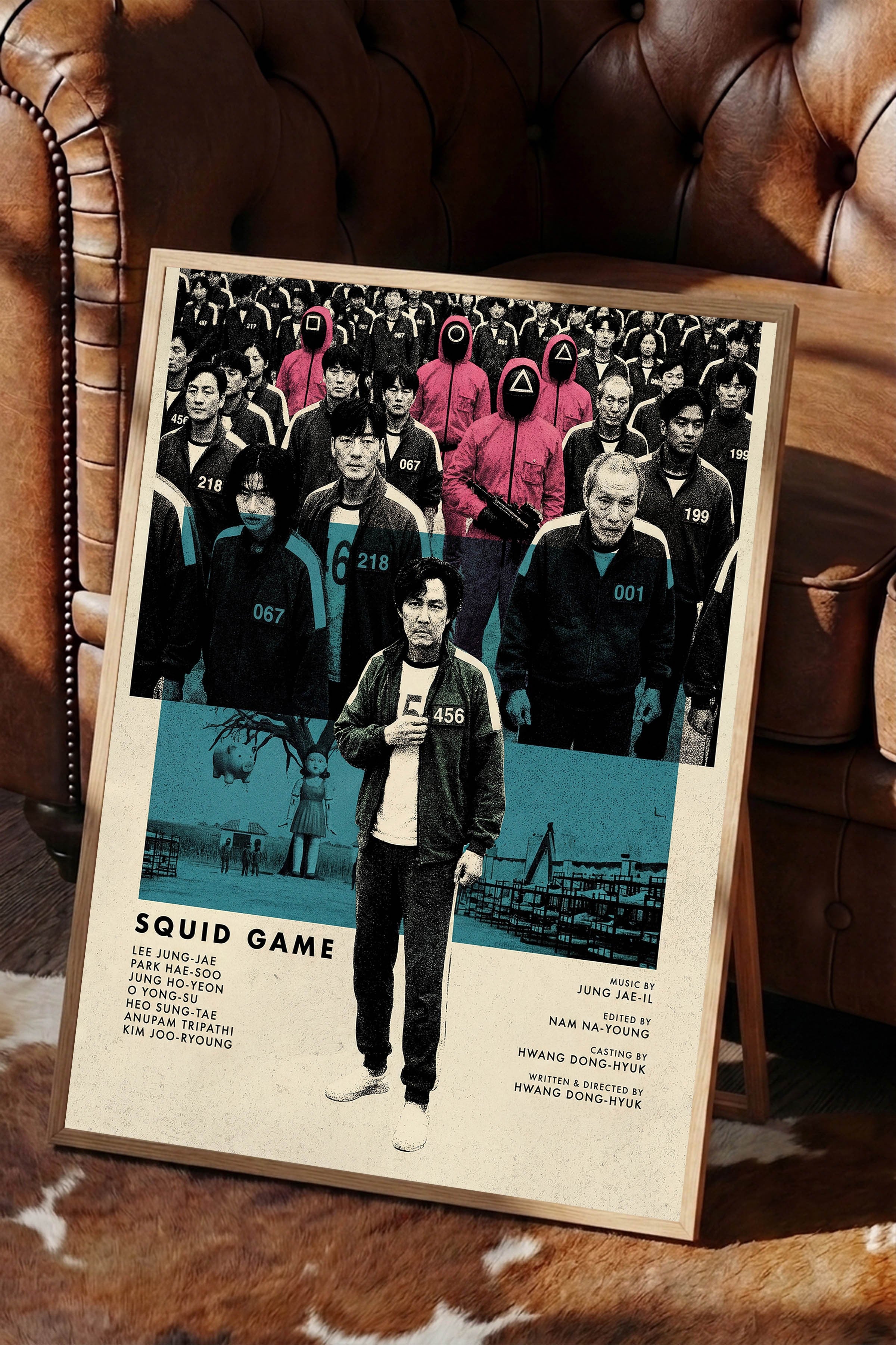Squid Game Ahşap Çerçeveli Poster, Sinema ve Dizi Tablo, Film Dizi Afişleri NO:112779