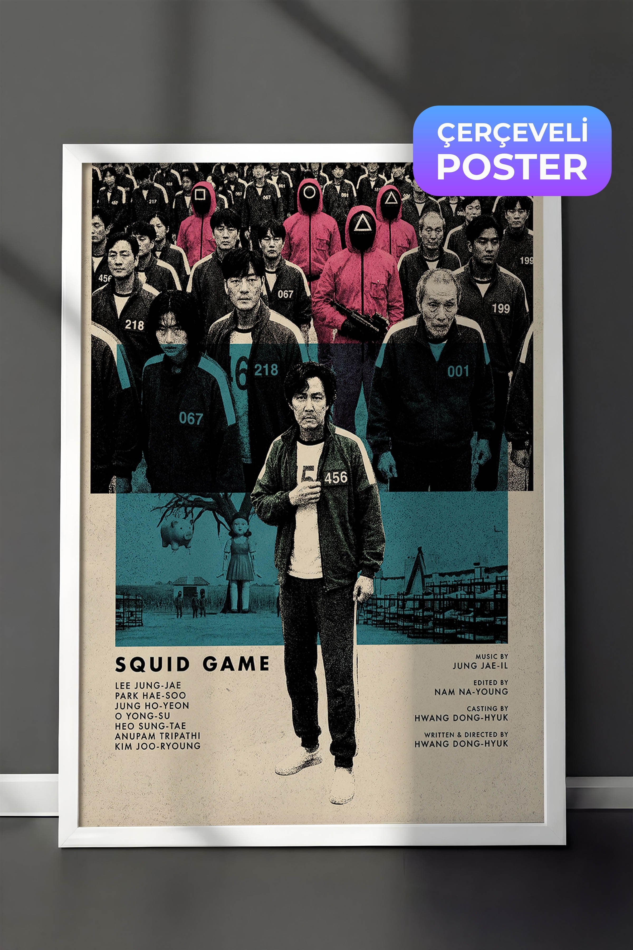 Squid Game Beyaz Çerçeveli Poster, Sinema ve Dizi Tablo, Film Dizi Afişleri NO:112779