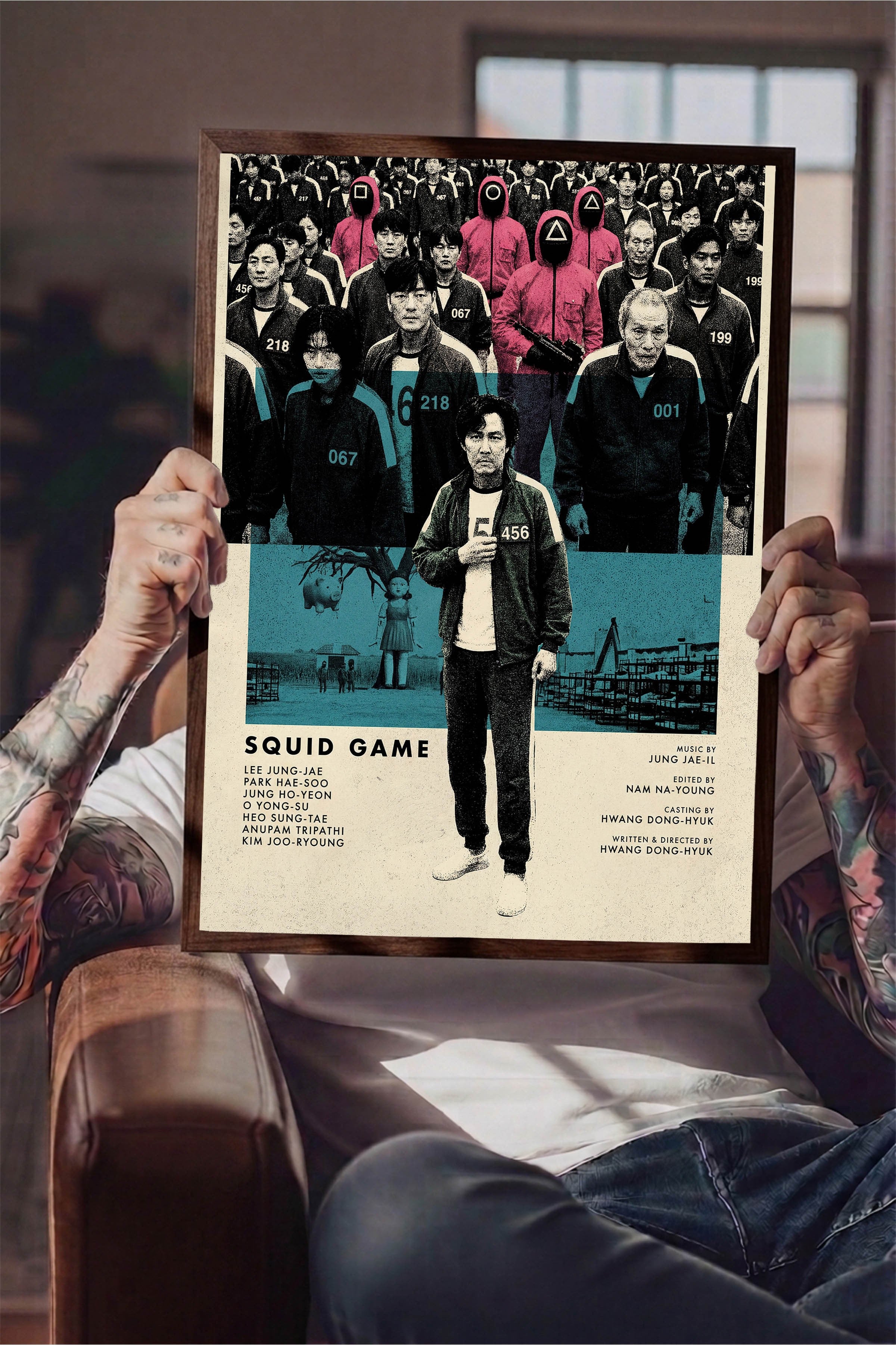 Squid Game Kahverengi Çerçeveli Poster, Sinema ve Dizi Tablo, Film Dizi Afişleri NO:112779