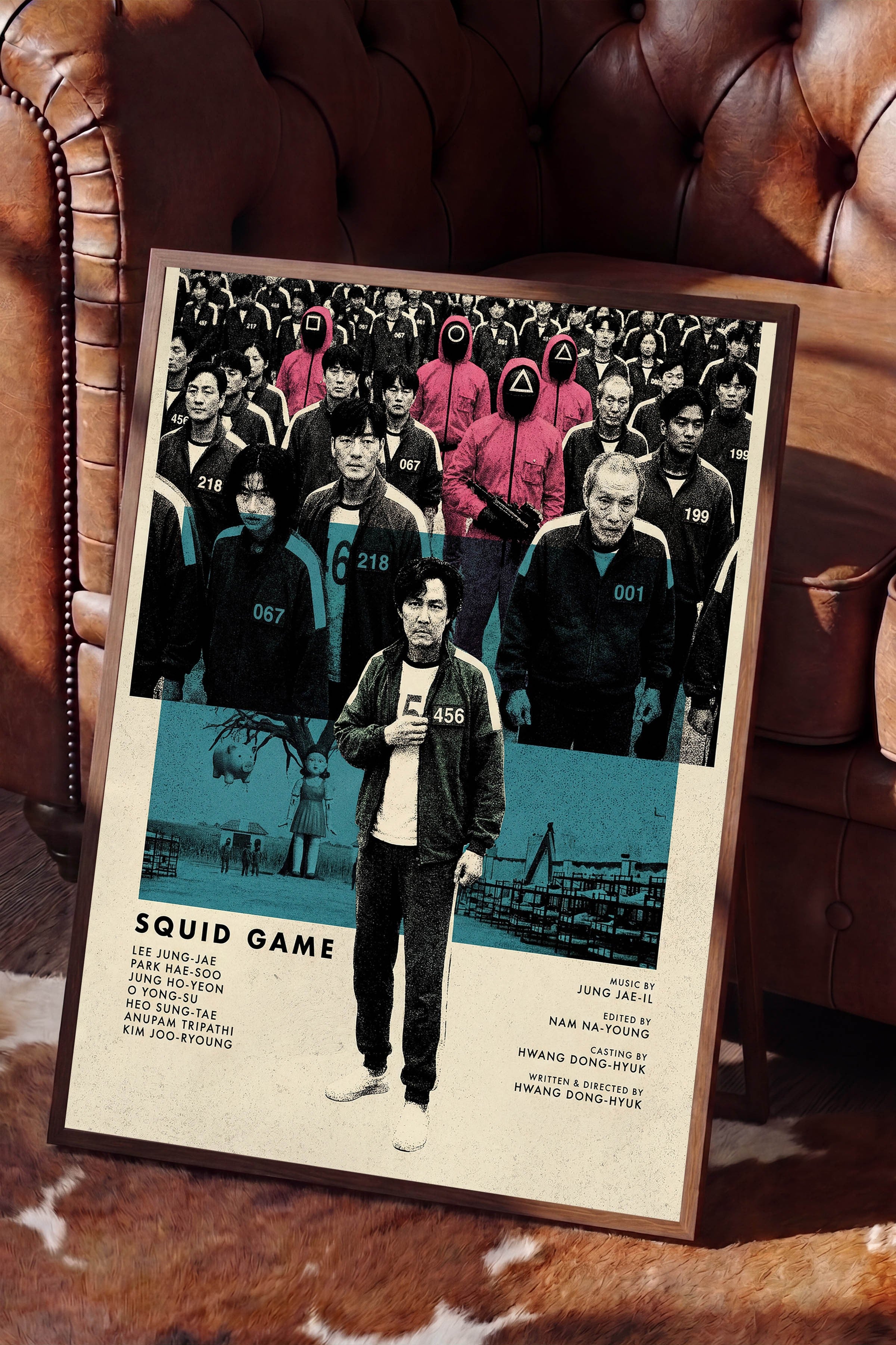Squid Game Kahverengi Çerçeveli Poster, Sinema ve Dizi Tablo, Film Dizi Afişleri NO:112779