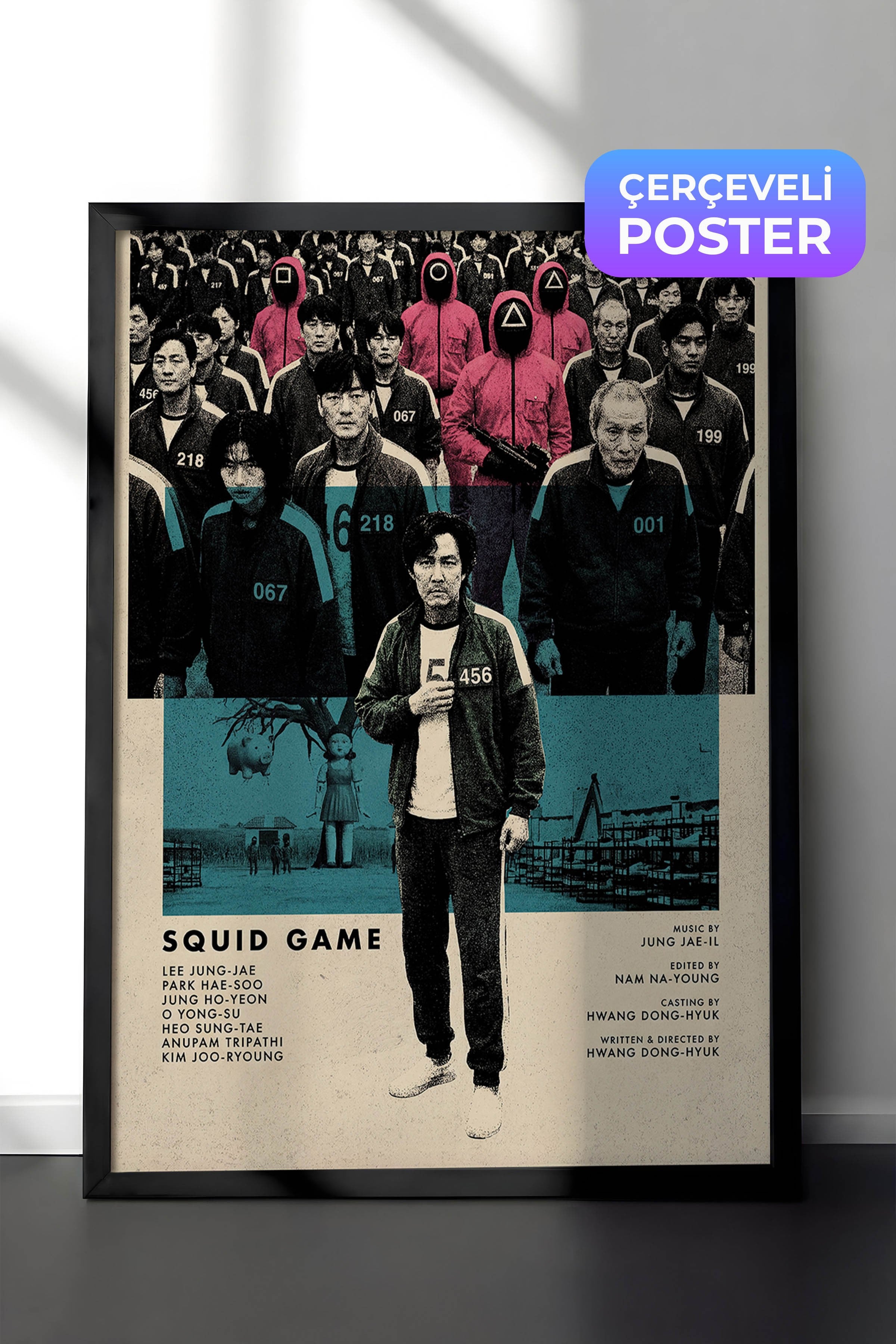 Squid Game Siyah Çerçeveli Poster, Sinema ve Dizi Tablo, Film Dizi Afişleri NO:112779