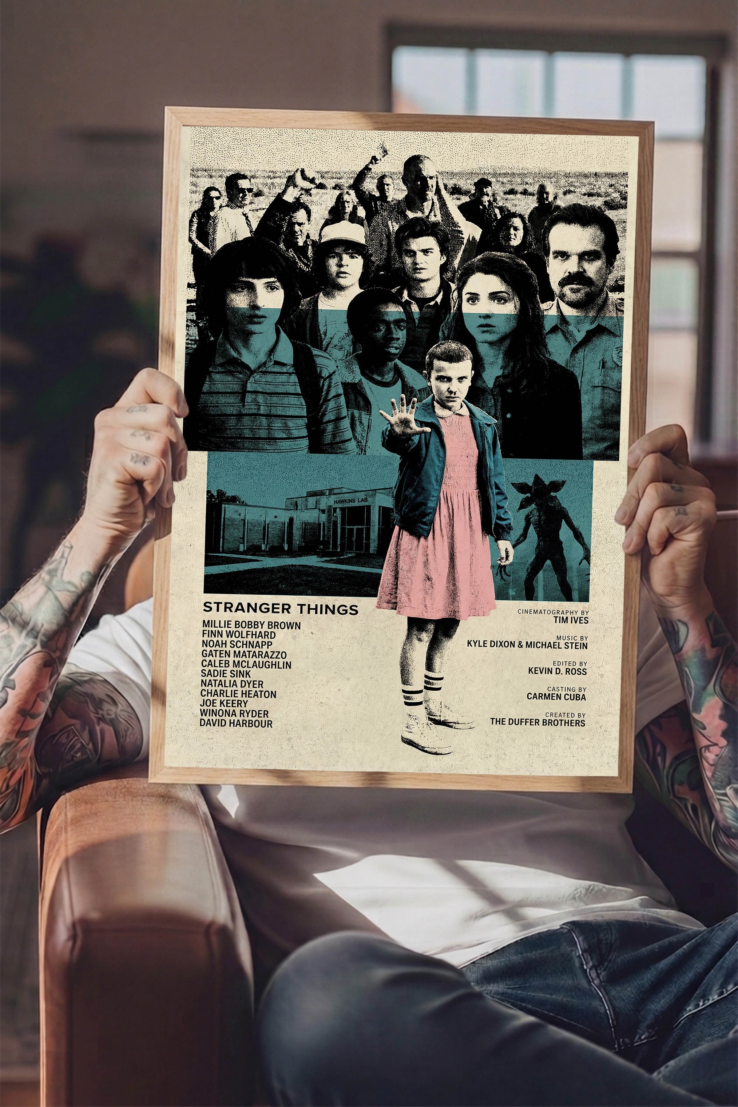 Stranger Things Ahşap Çerçeveli Poster, Sinema ve Dizi Tablo, Film Dizi Afişleri NO:112768