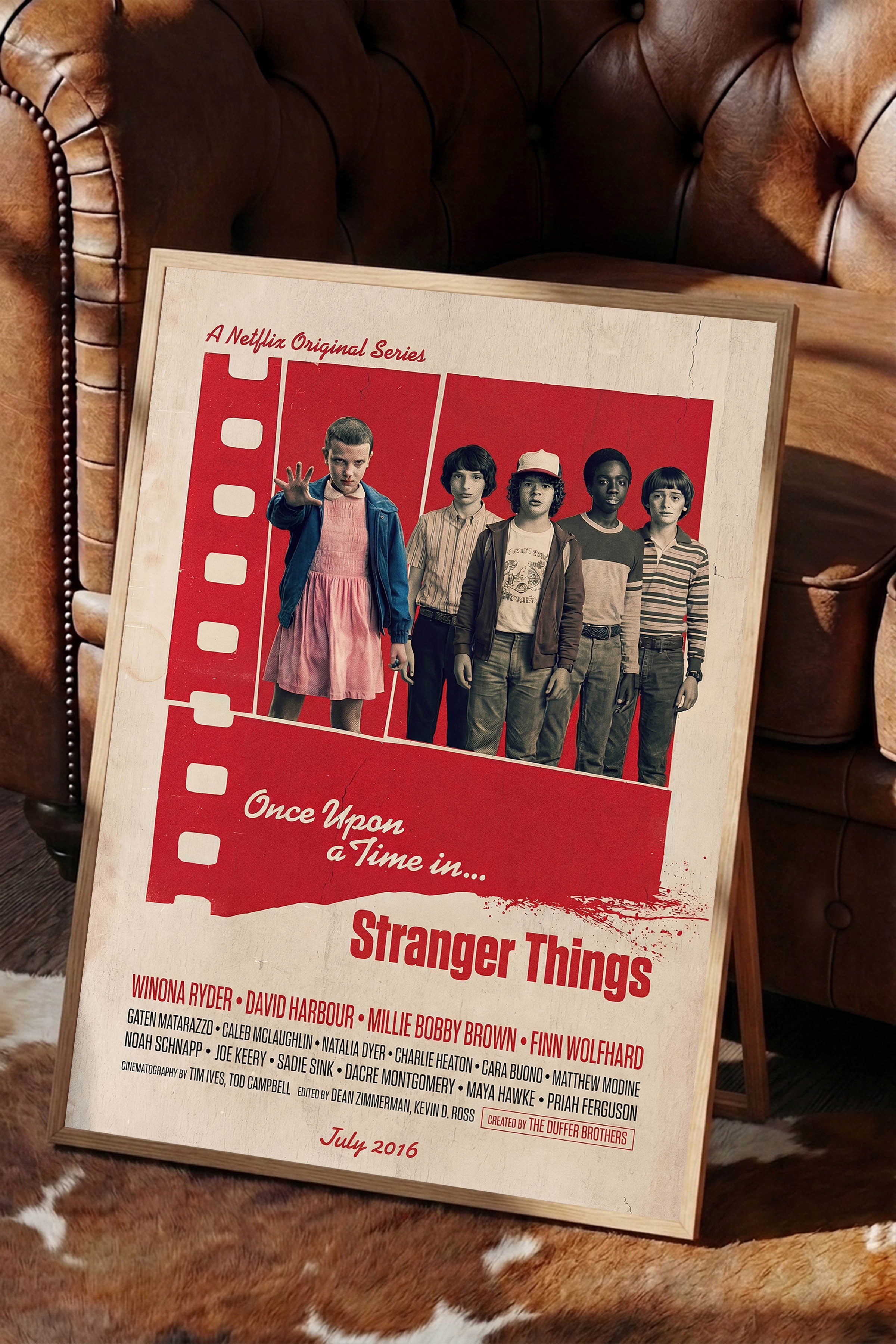 Stranger Things Ahşap Çerçeveli Poster, Sinema ve Dizi Tablo, Film Dizi Afişleri NO:112843