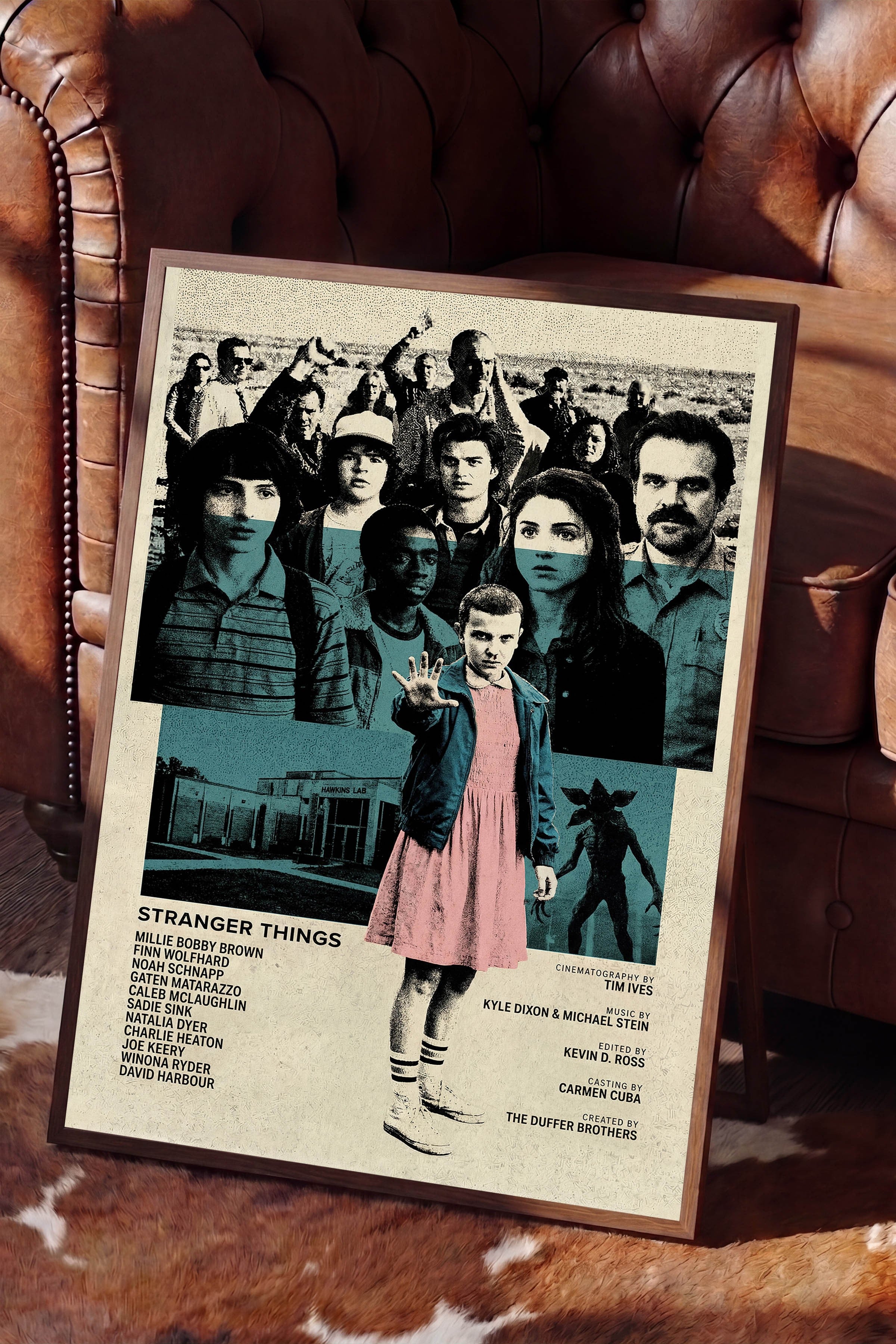 Stranger Things Kahverengi Çerçeveli Poster, Sinema ve Dizi Tablo, Film Dizi Afişleri NO:112768