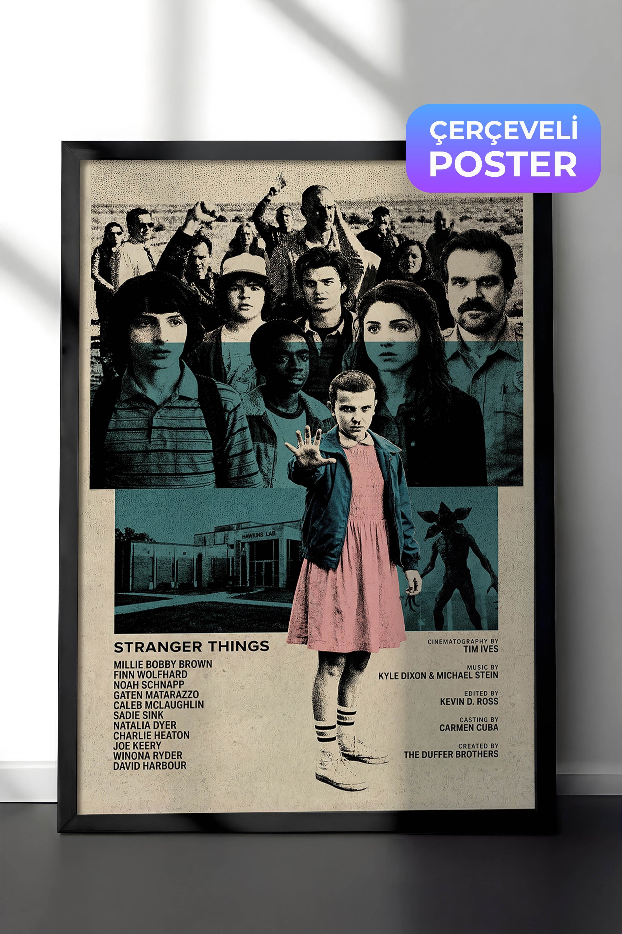 Stranger Things Siyah Çerçeveli Poster, Sinema ve Dizi Tablo, Film Dizi Afişleri NO:112768