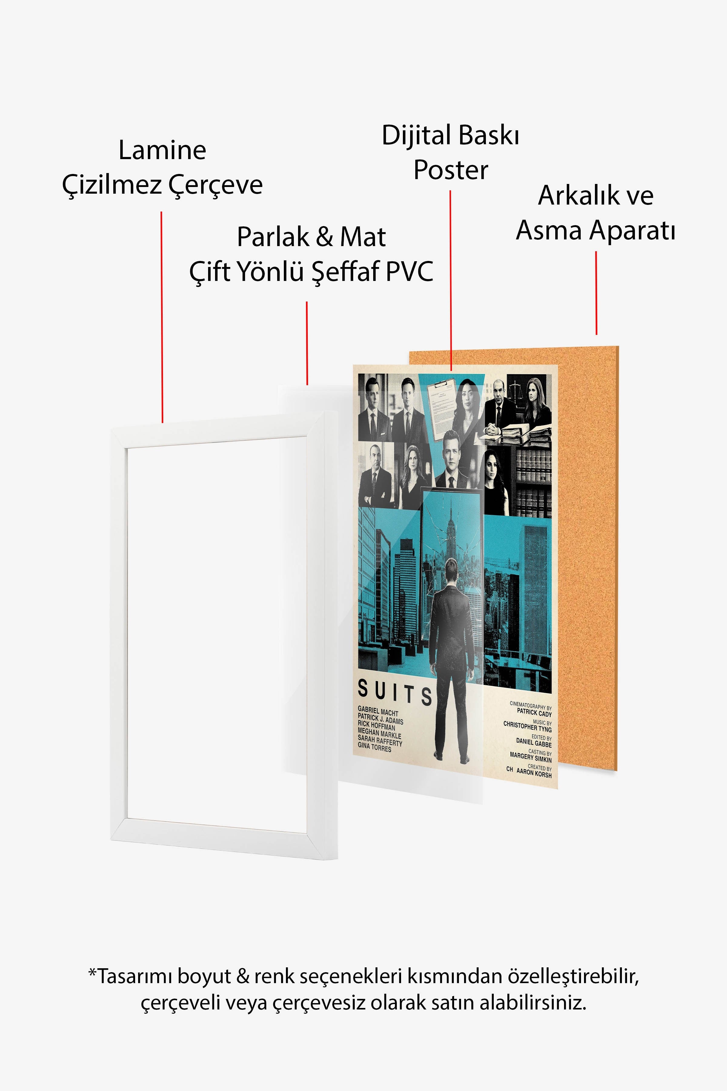 Suits Beyaz Çerçeveli Poster, Sinema ve Dizi Tablo, Film Dizi Afişleri NO:112789