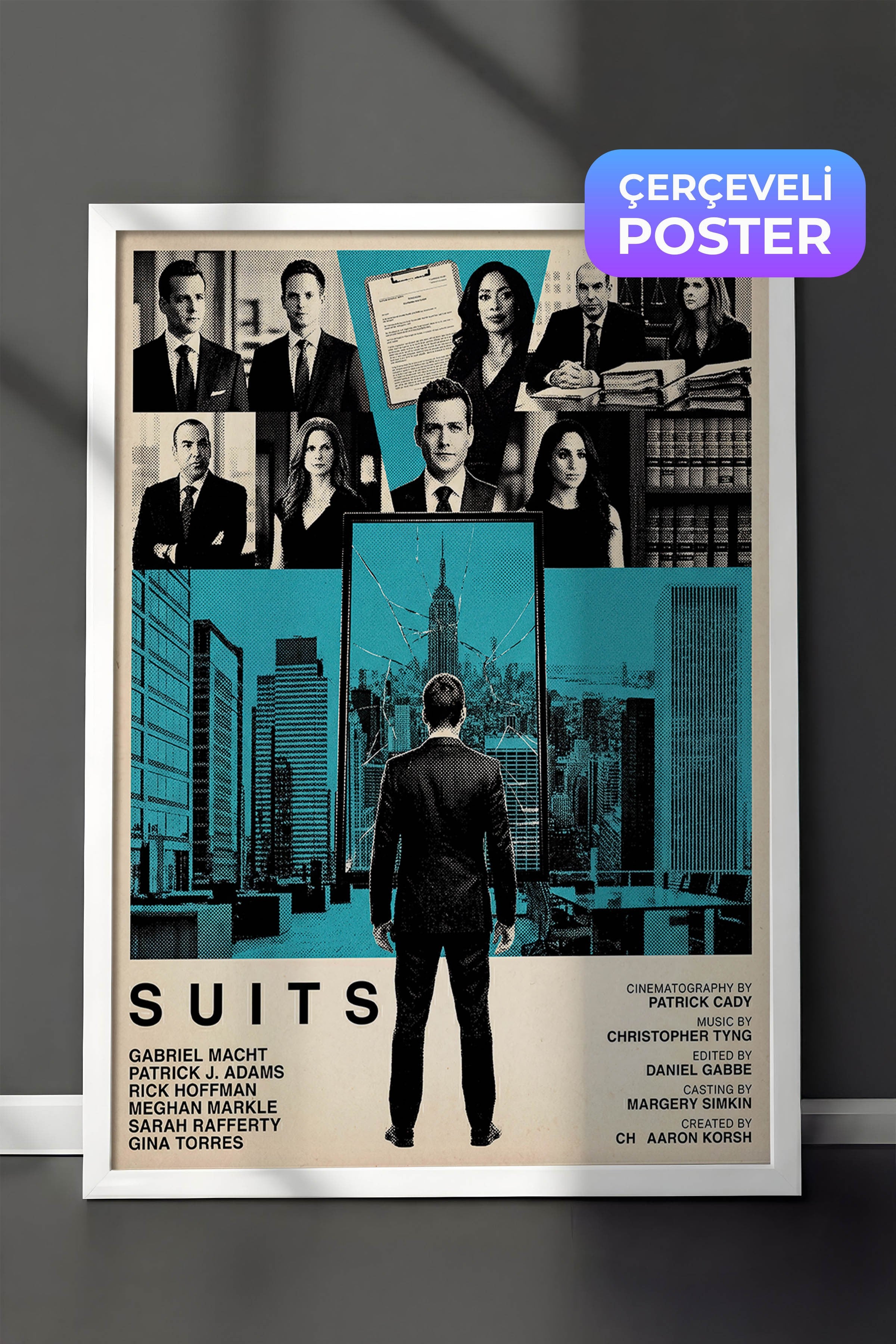 Suits Beyaz Çerçeveli Poster, Sinema ve Dizi Tablo, Film Dizi Afişleri NO:112789