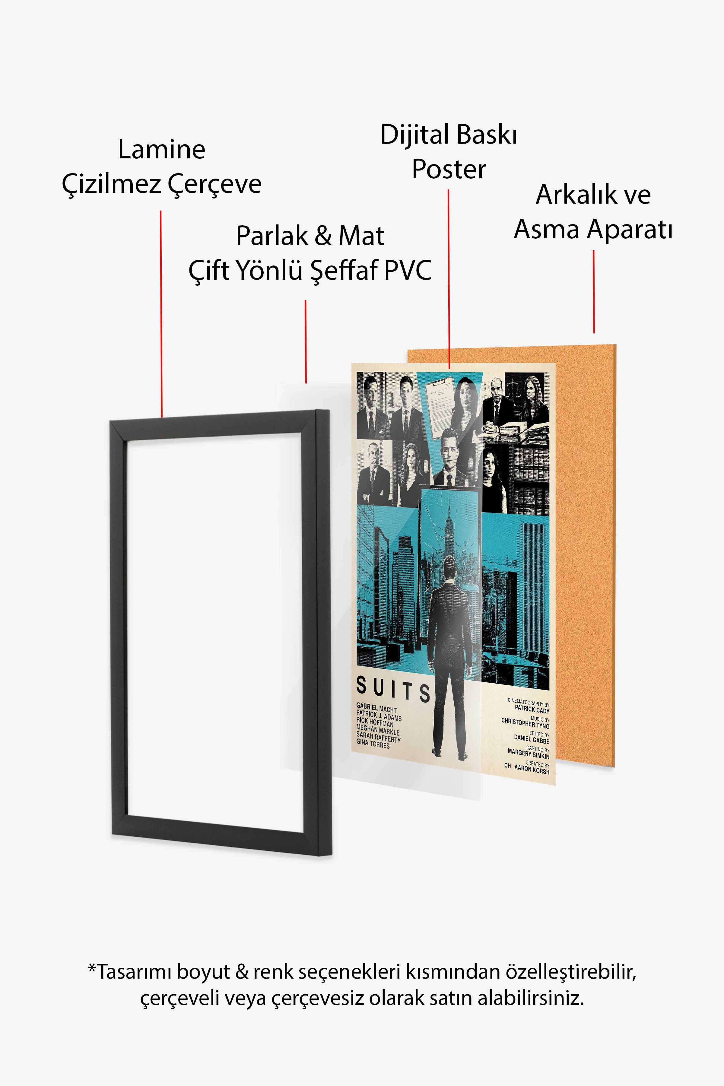 Suits Siyah Çerçeveli Poster, Sinema ve Dizi Tablo, Film Dizi Afişleri NO:112789