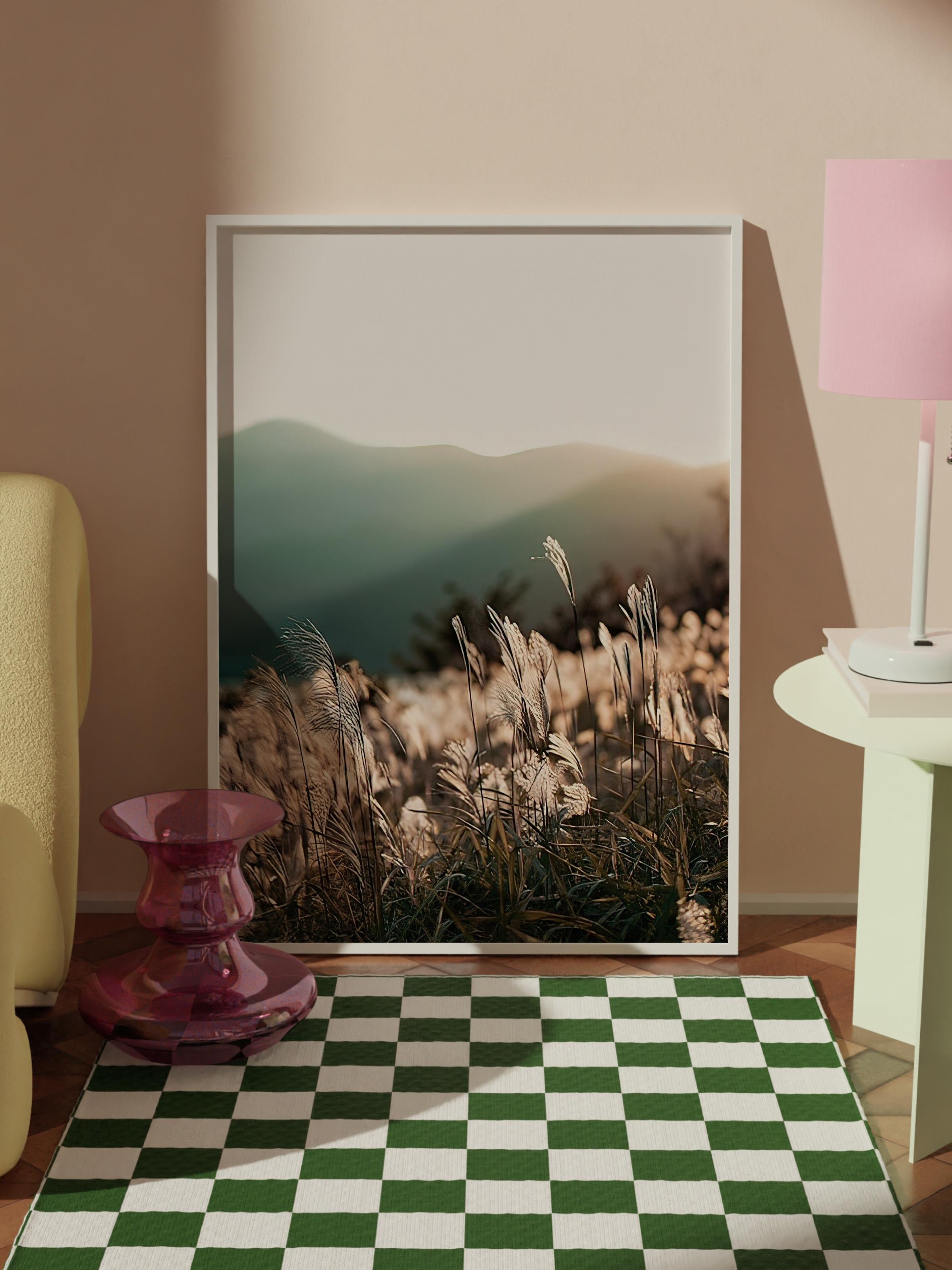 Sunlight Grass Çerçeveli Tablo, Beyaz Çerçeve ve Poster, Duvar Tablosu Comfort Serisi NO:108408