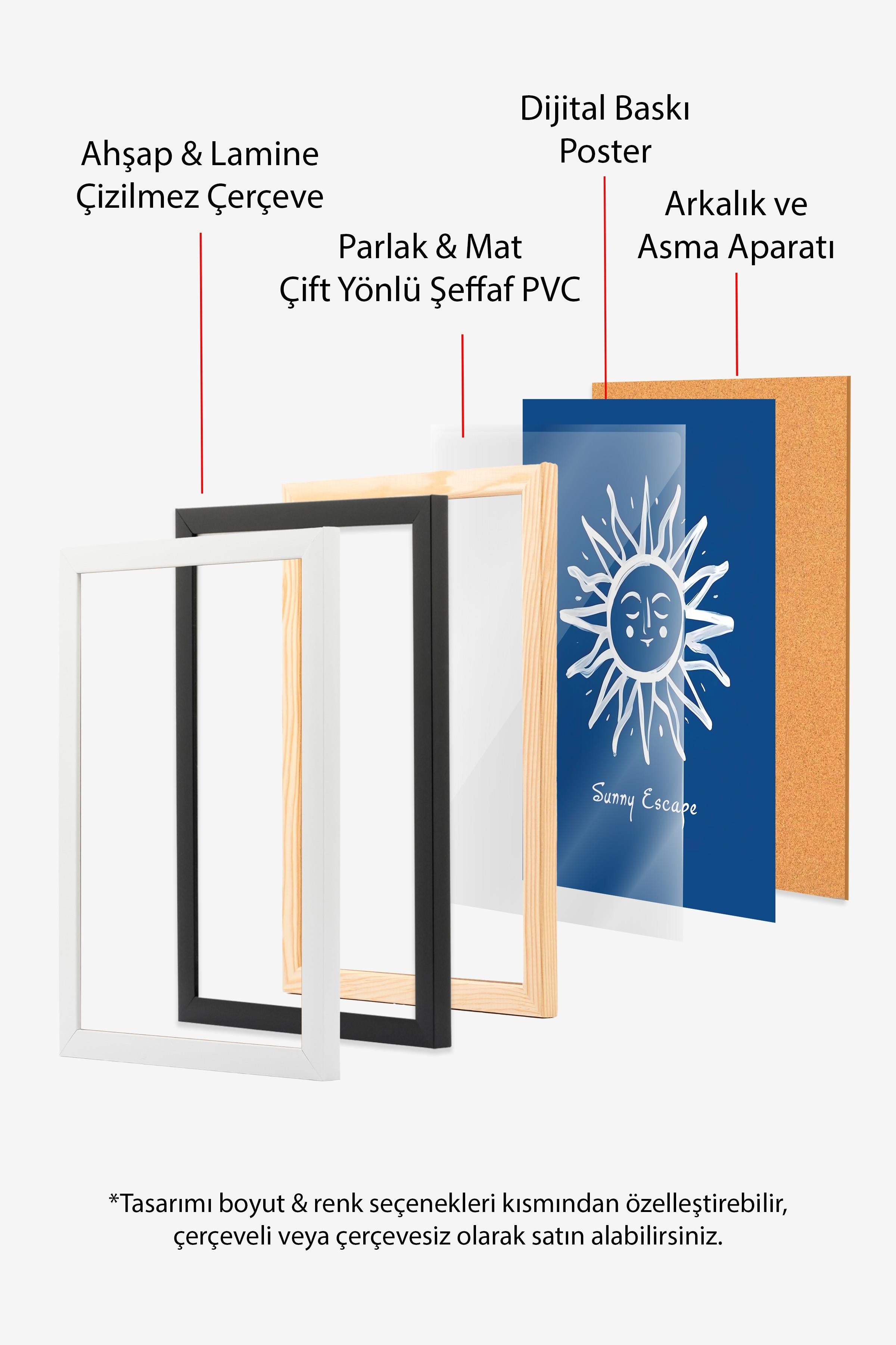 Sunny Escape Çerçeveli Tablo, Beyaz Çerçeve ve Poster, Dikey Duvar Tablosu Comfort Serisi NO:108481