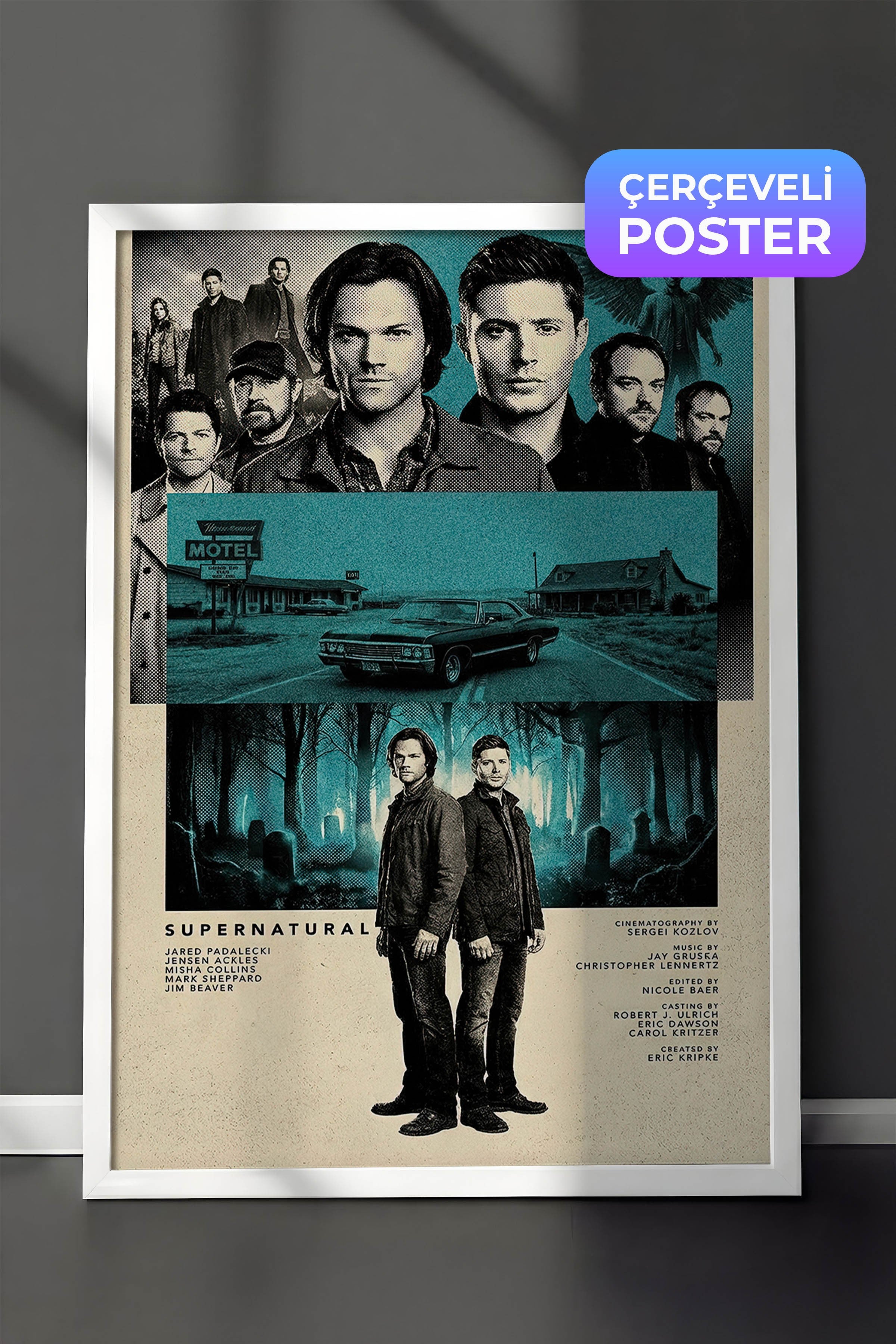Supernatural Beyaz Çerçeveli Poster, Sinema ve Dizi Tablo, Film Dizi Afişleri NO:112794