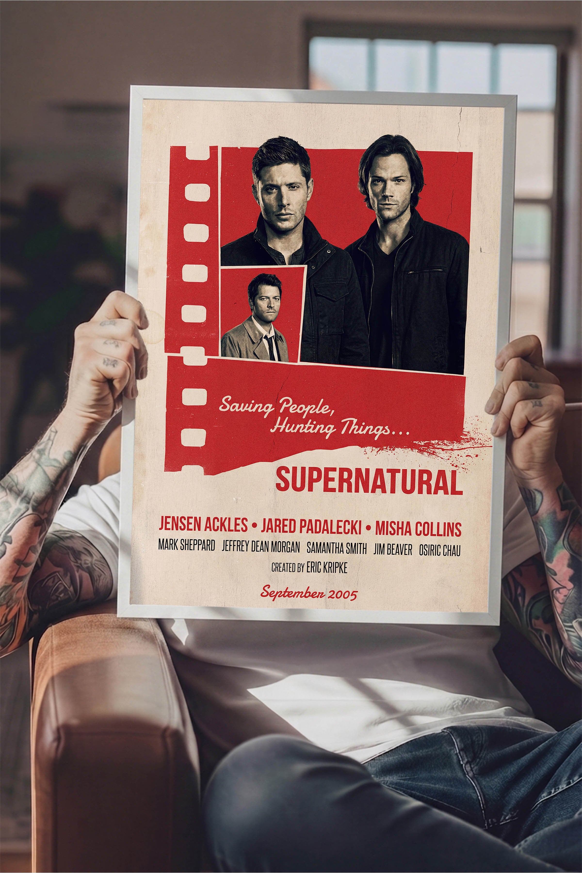 Supernatural Beyaz Çerçeveli Poster, Sinema ve Dizi Tablo, Film Dizi Afişleri NO:112873