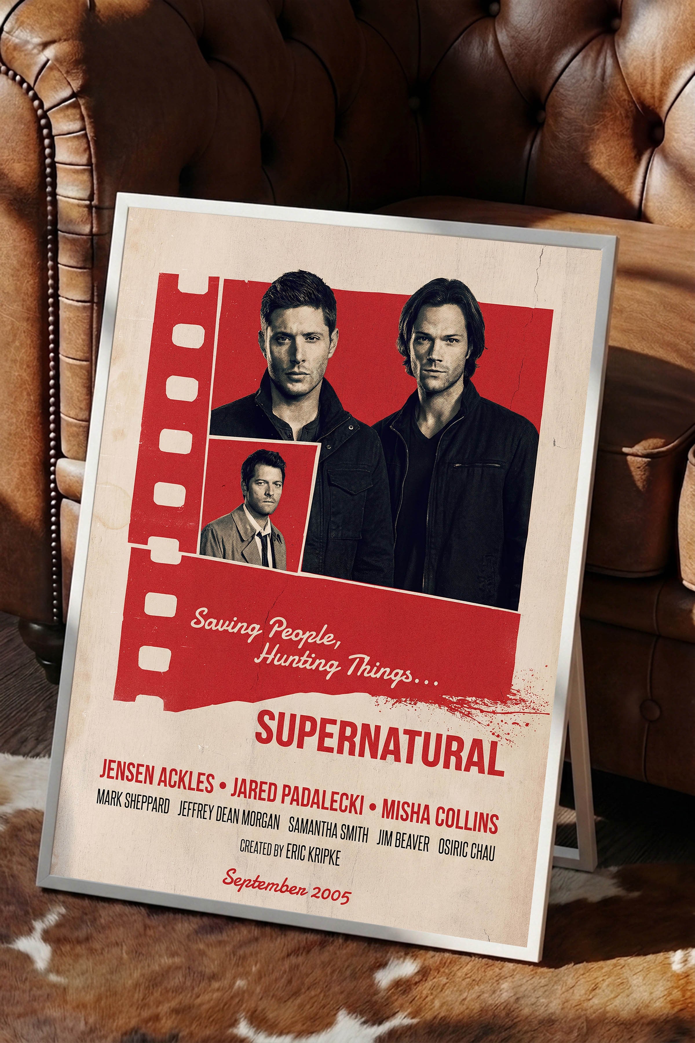 Supernatural Beyaz Çerçeveli Poster, Sinema ve Dizi Tablo, Film Dizi Afişleri NO:112873