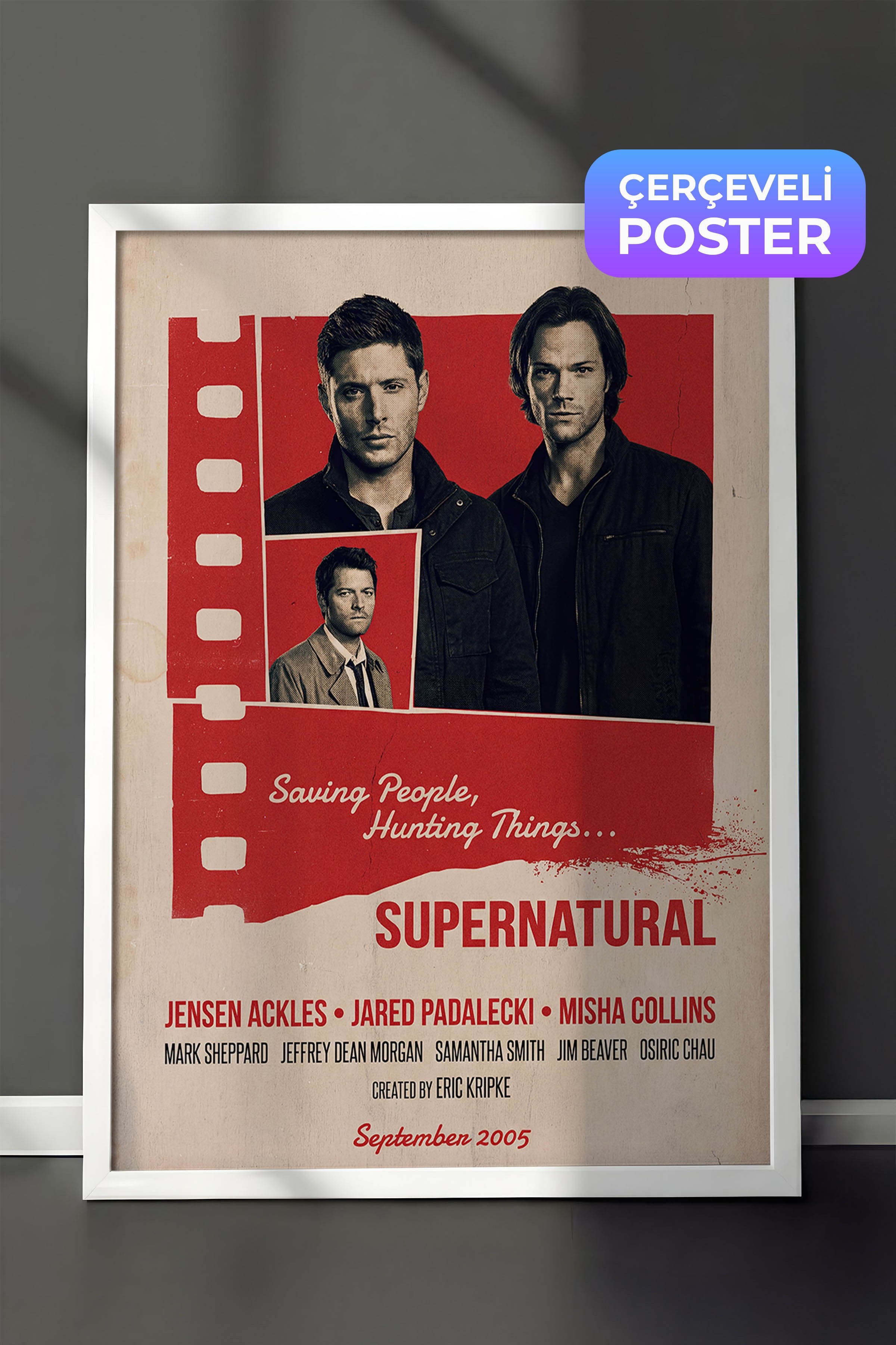 Supernatural Beyaz Çerçeveli Poster, Sinema ve Dizi Tablo, Film Dizi Afişleri NO:112873