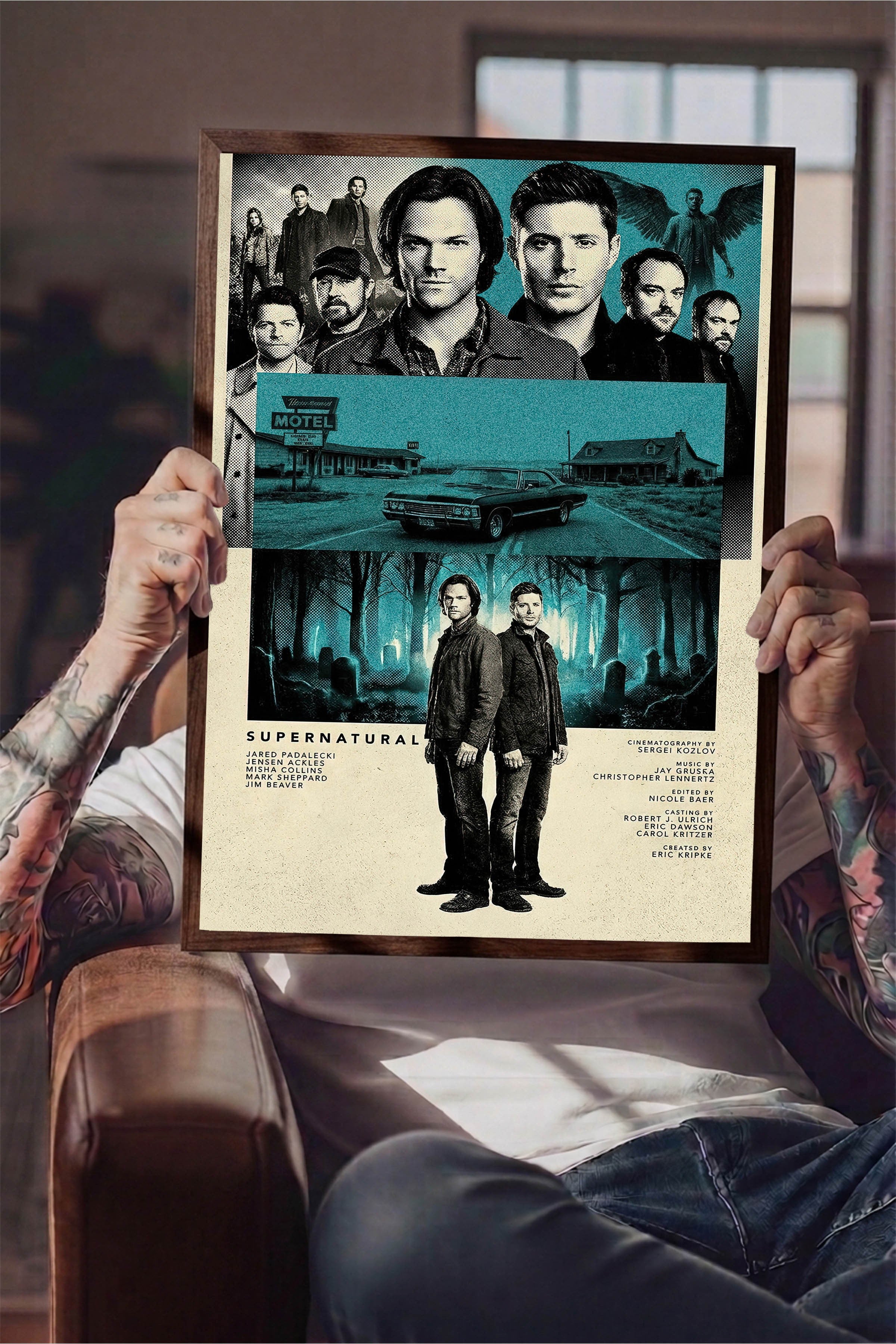 Supernatural Kahverengi Çerçeveli Poster, Sinema ve Dizi Tablo, Film Dizi Afişleri NO:112794