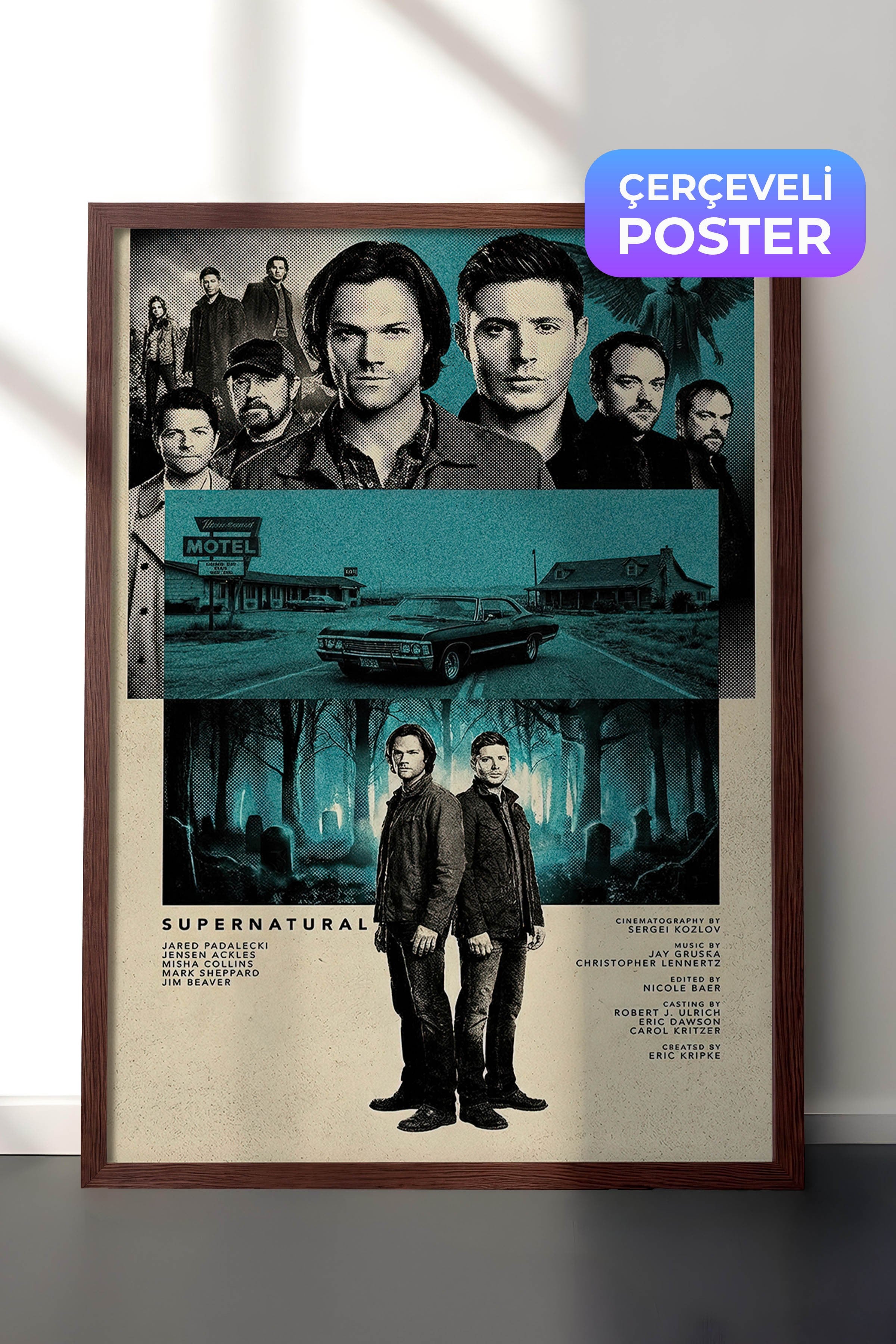 Supernatural Kahverengi Çerçeveli Poster, Sinema ve Dizi Tablo, Film Dizi Afişleri NO:112794