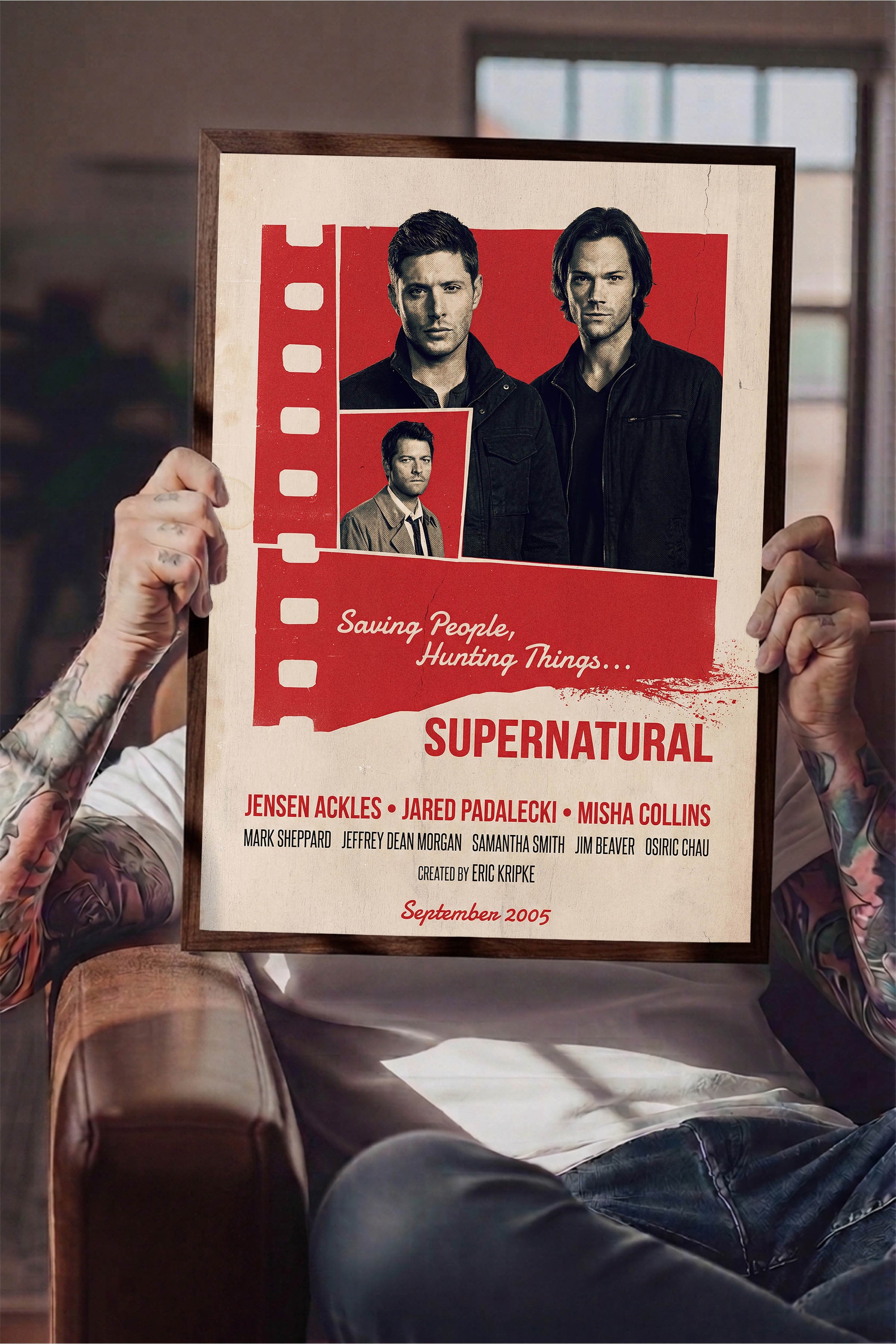 Supernatural Kahverengi Çerçeveli Poster, Sinema ve Dizi Tablo, Film Dizi Afişleri NO:112873