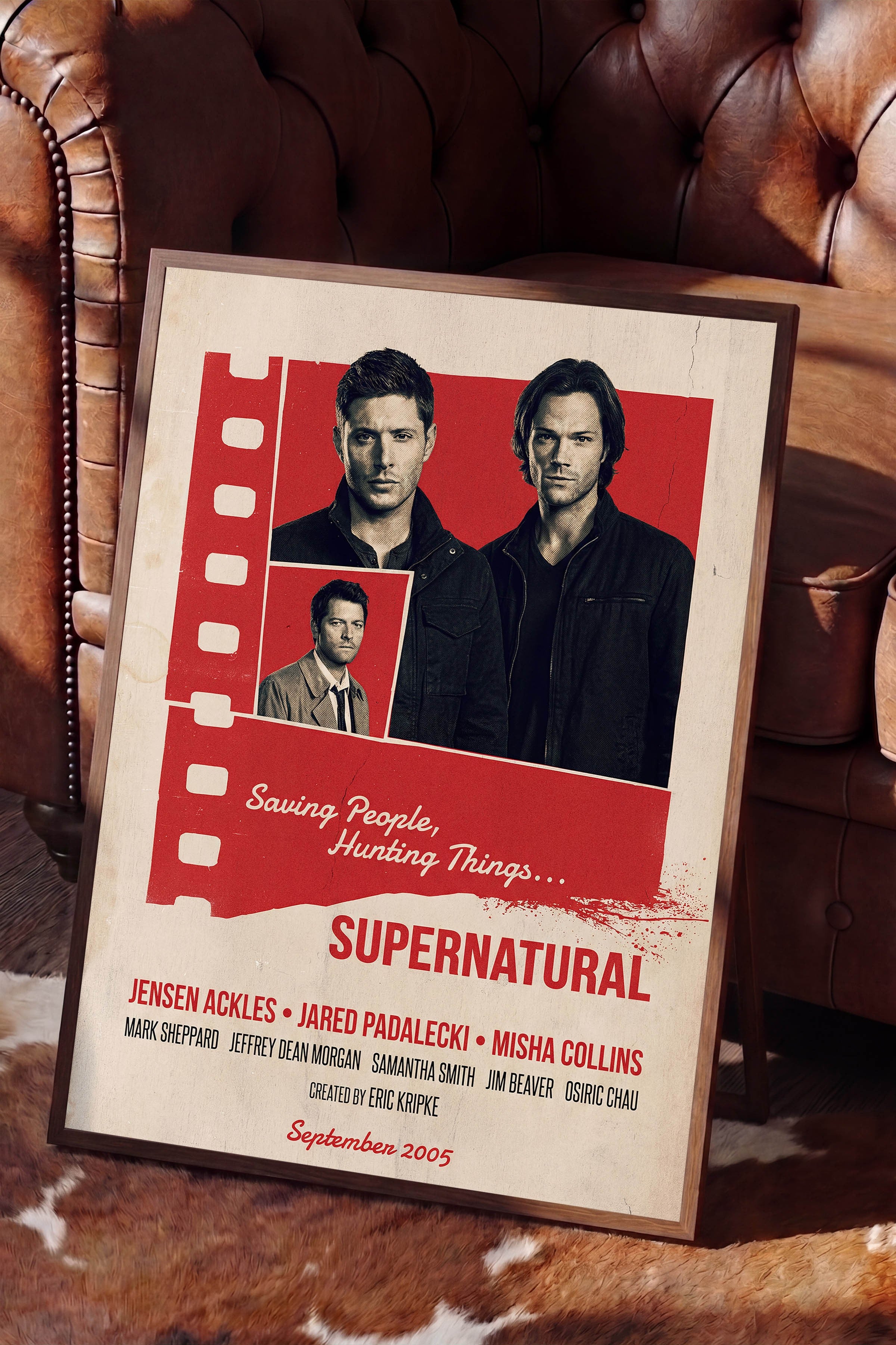 Supernatural Kahverengi Çerçeveli Poster, Sinema ve Dizi Tablo, Film Dizi Afişleri NO:112873