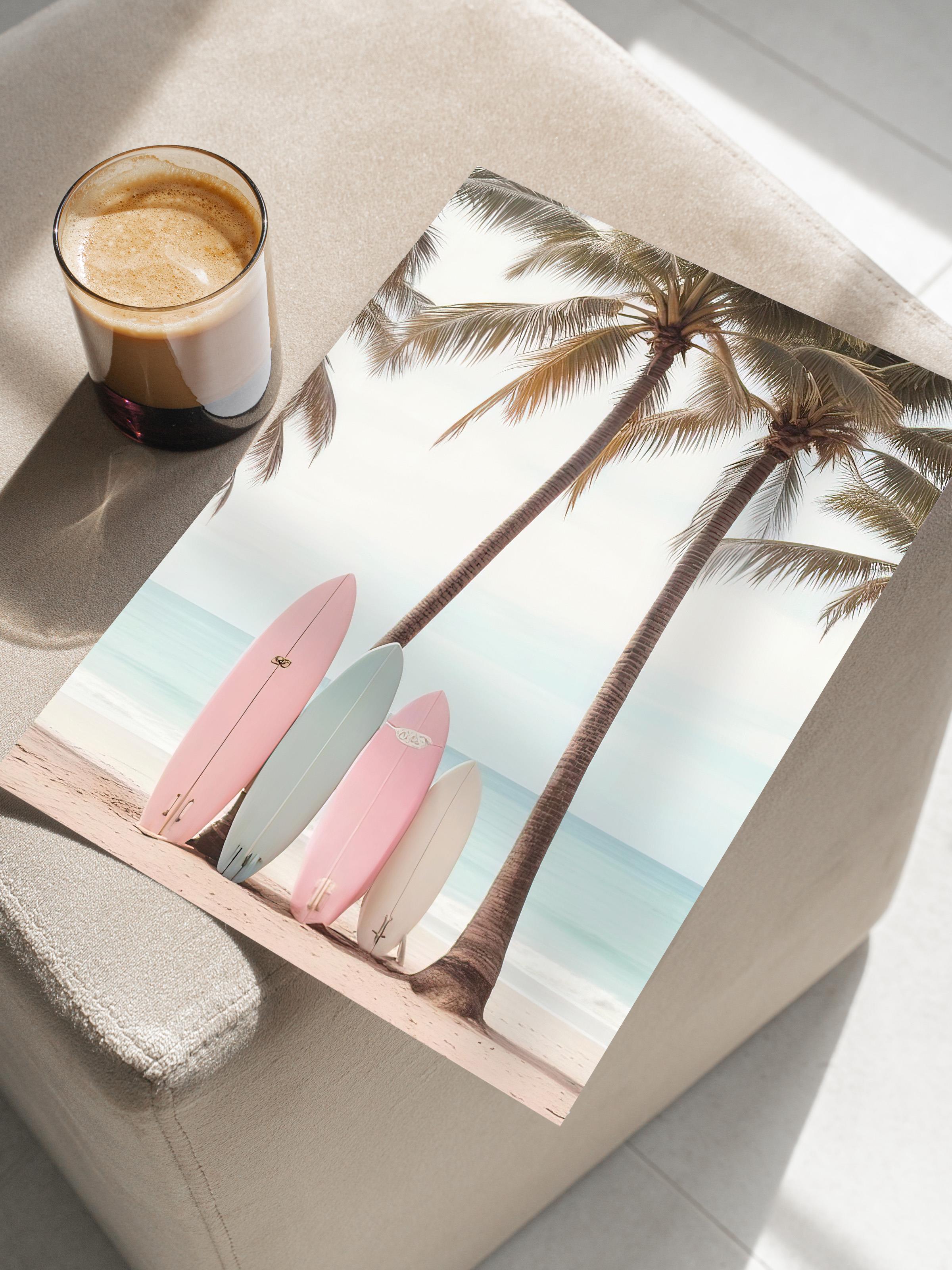 Surfboards on Beach Poster, Çerçevesiz Duvar Posteri, Dikey Duvar Tablosu Comfort Serisi NO:108308