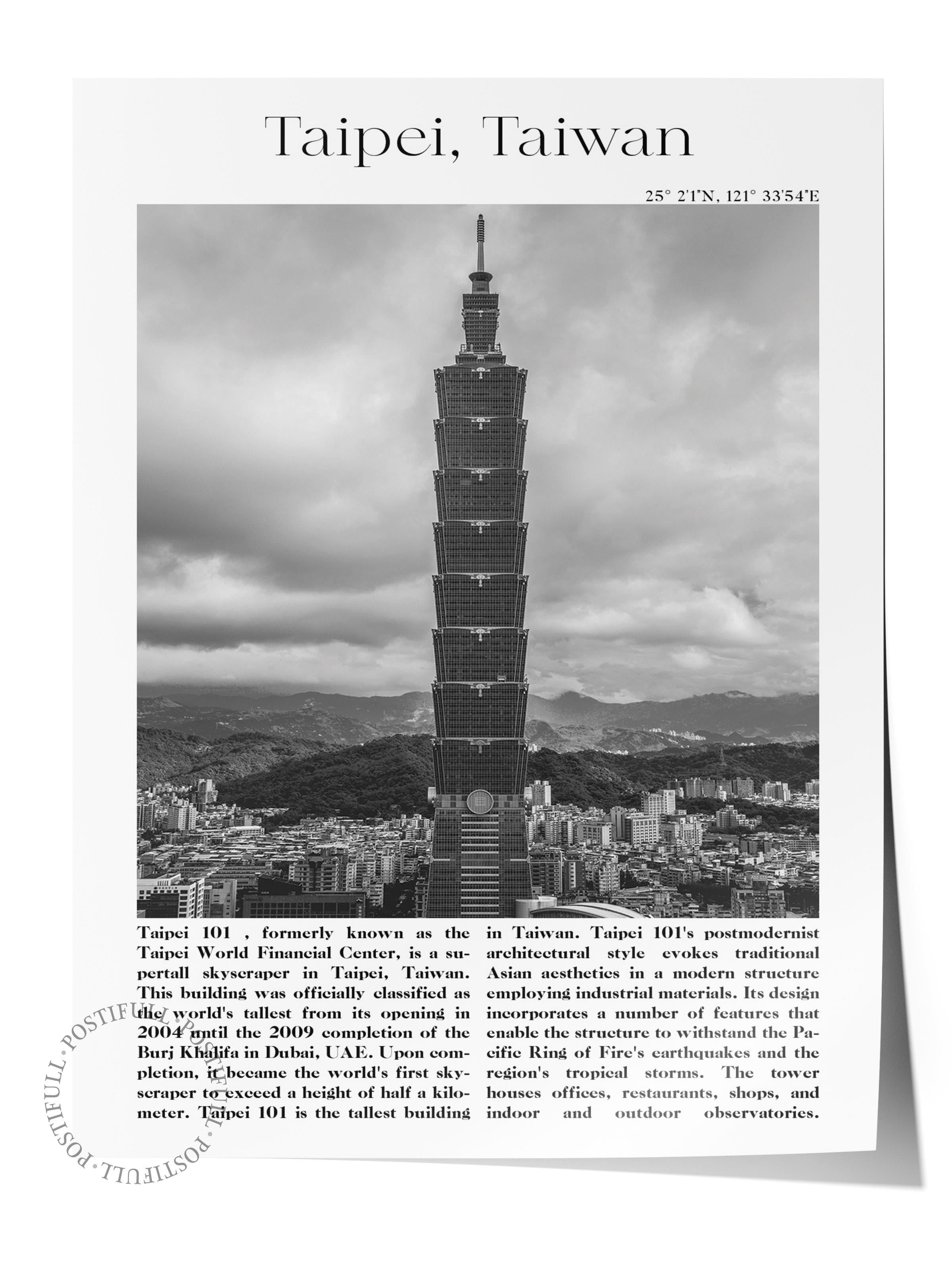 Taipei - Tayvan, Şehir Temalı Poster, Çerçevesiz Duvar Posteri, NO:30043