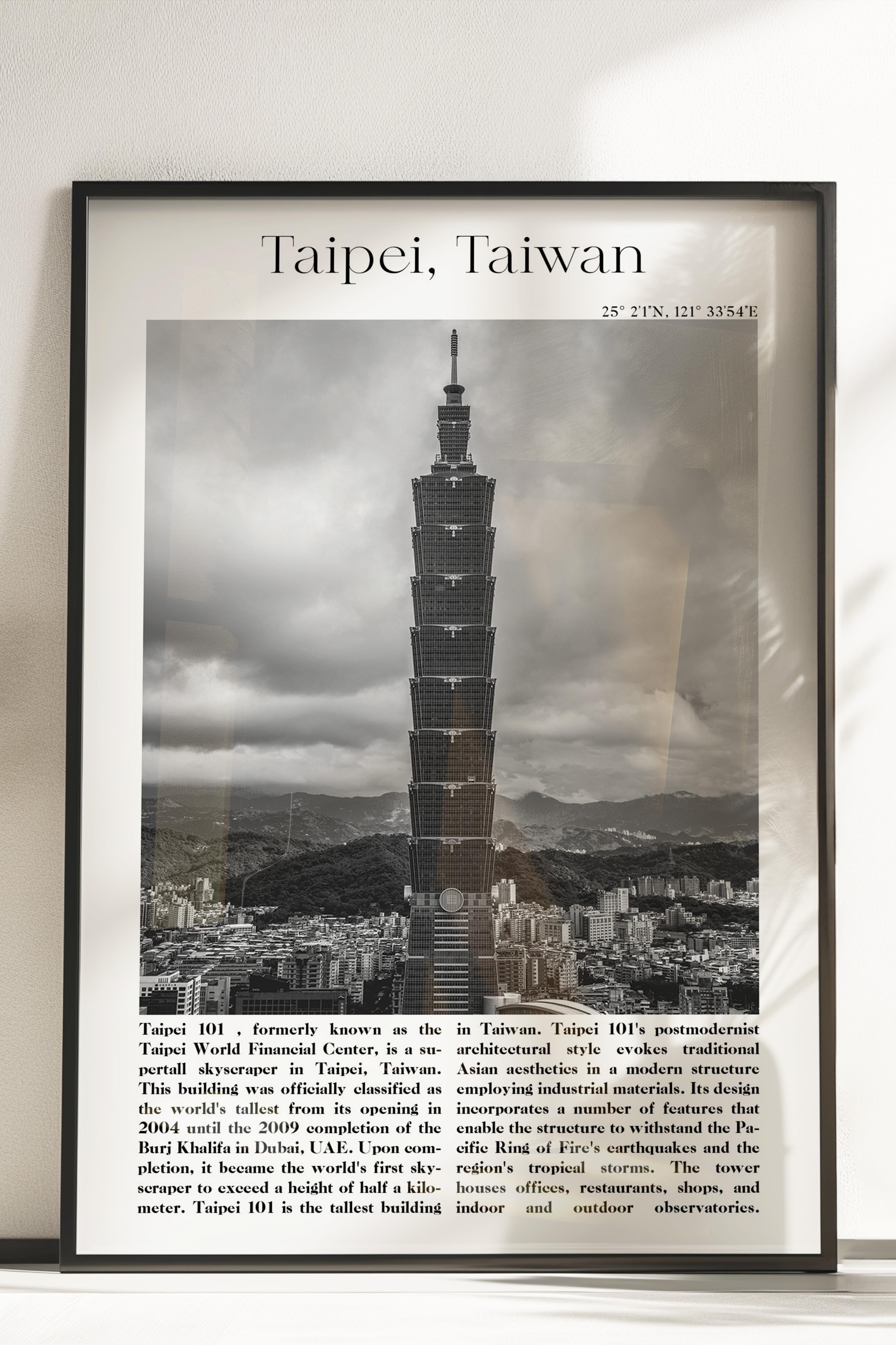 Taipei - Tayvan, Şehir Temalı Poster, Çerçevesiz Duvar Posteri, NO:30043