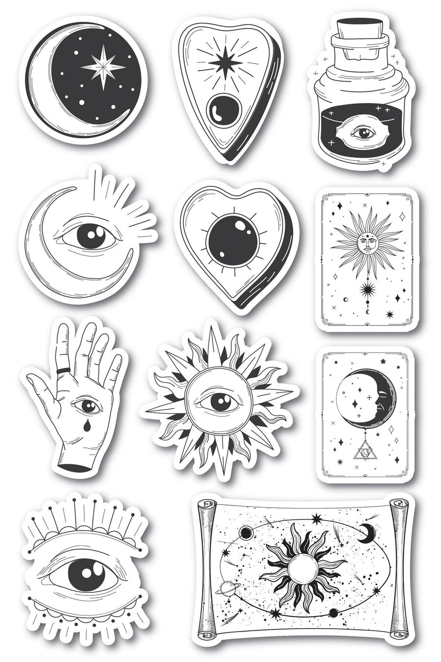 Tarot Temalı Sticker Seti - 11 Adet Etiket Seti- Telefon, Tablet, Defter Laptop Uyumlu Etiket