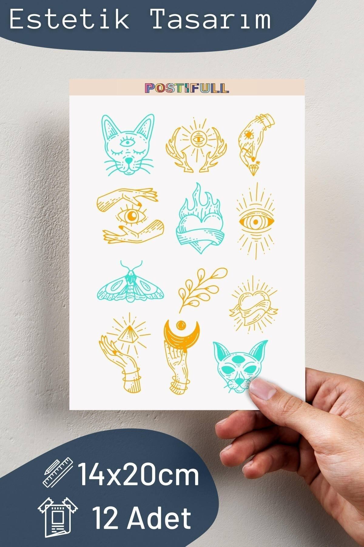 Tarot Temalı Sticker Seti - 12 Adet Etiket Seti- Telefon, Tablet, Defter Laptop Uyumlu Etiket