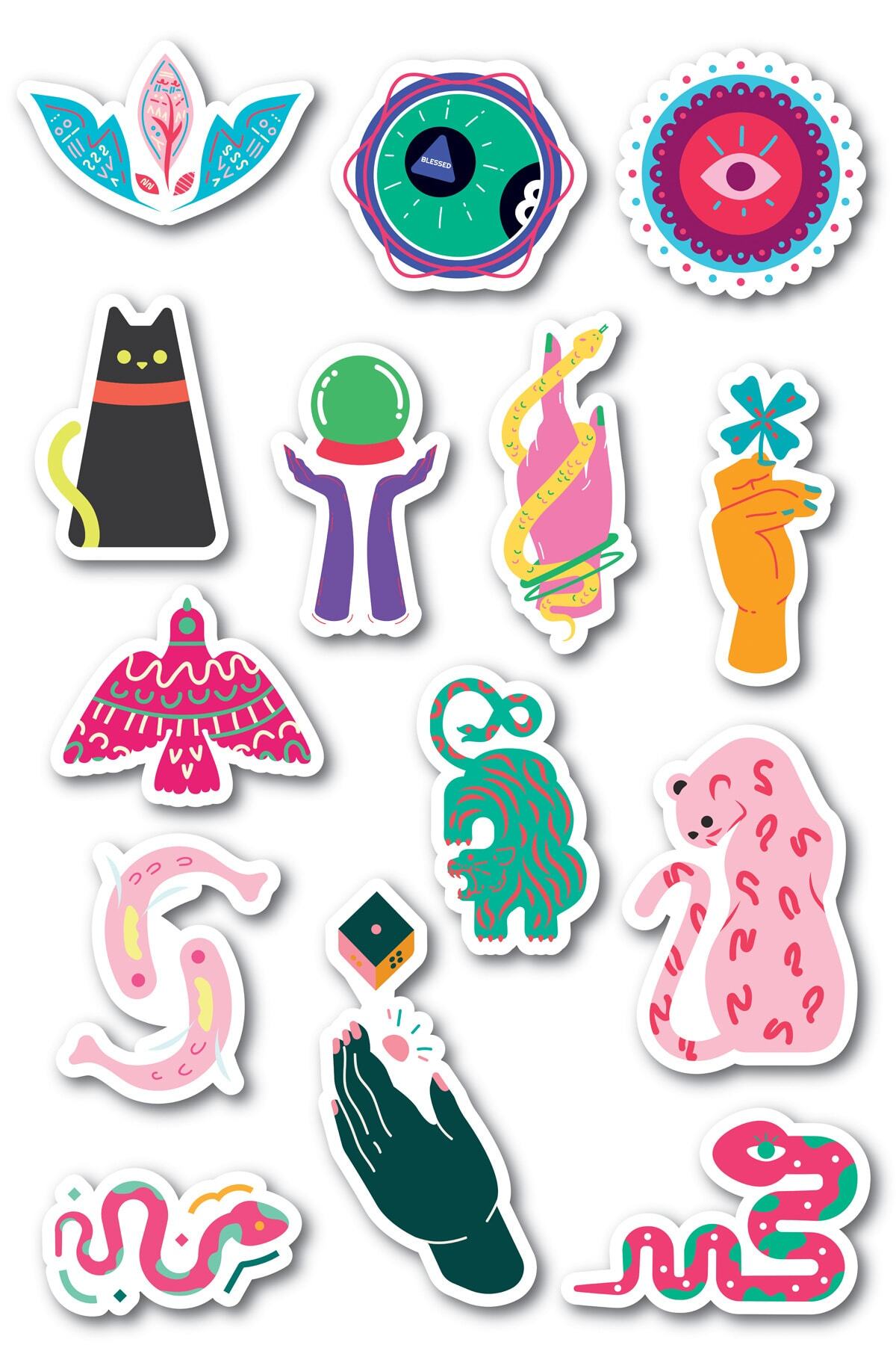 Tarot Temalı Sticker Seti - 14 Adet Etiket Seti- Telefon, Tablet, Defter Laptop Uyumlu Etiket