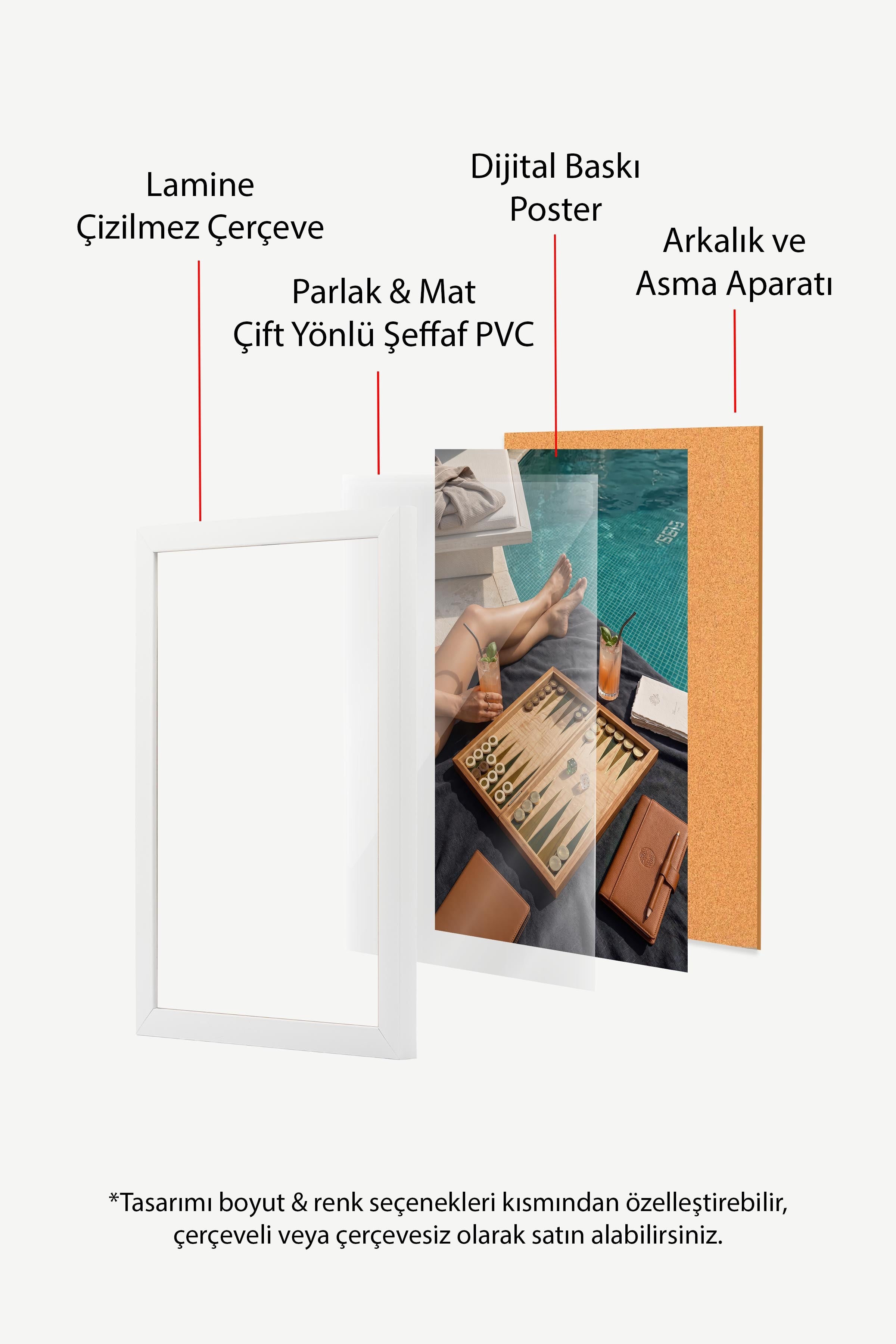 Tavla ve Havuz Manzarası Posteri, Beyaz Çerçeveli Poster, Old Money Serisi, NO:113137