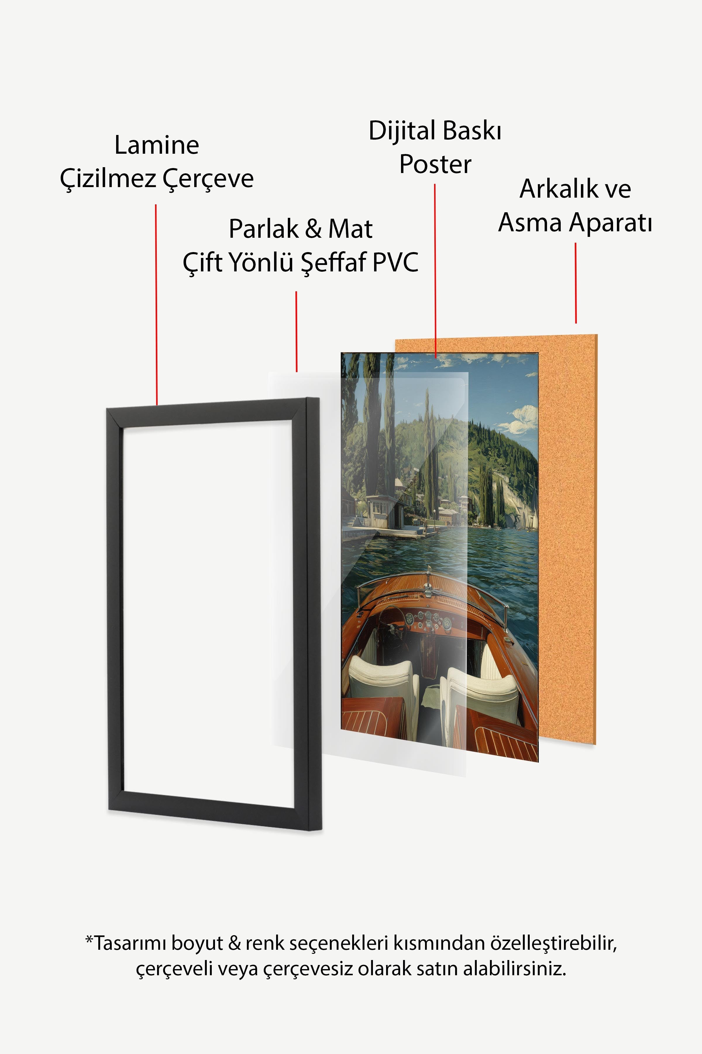 Tekne ve Göl Manzarası Posteri, Siyah Çerçeveli Poster, Old Money Serisi, NO:113248