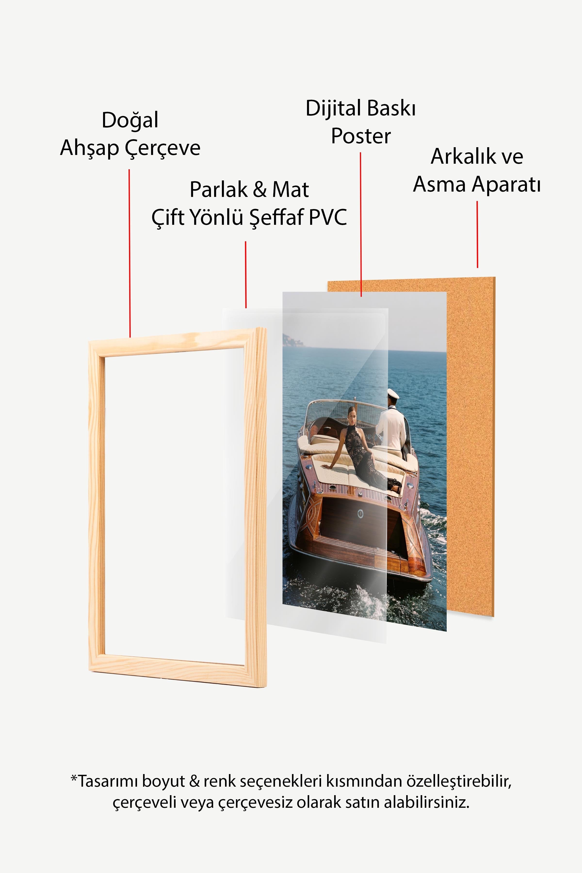 Tekne ve Kadın Posteri, Ahşap Çerçeveli Poster, Old Money Serisi, NO:113188