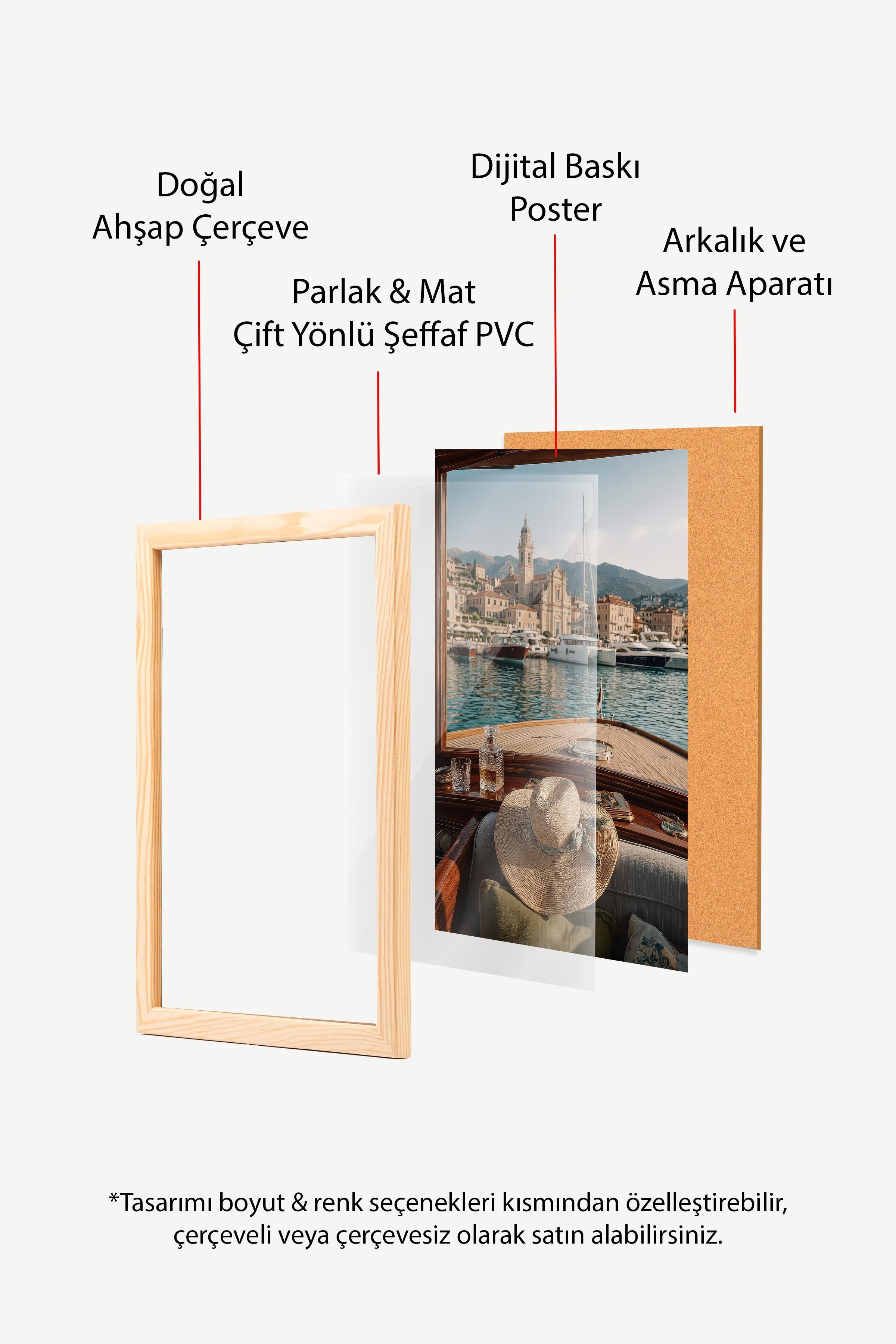 Tekne ve Şehir Manzarası Posteri, Ahşap Çerçeveli Poster, Old Money Serisi, NO:113154