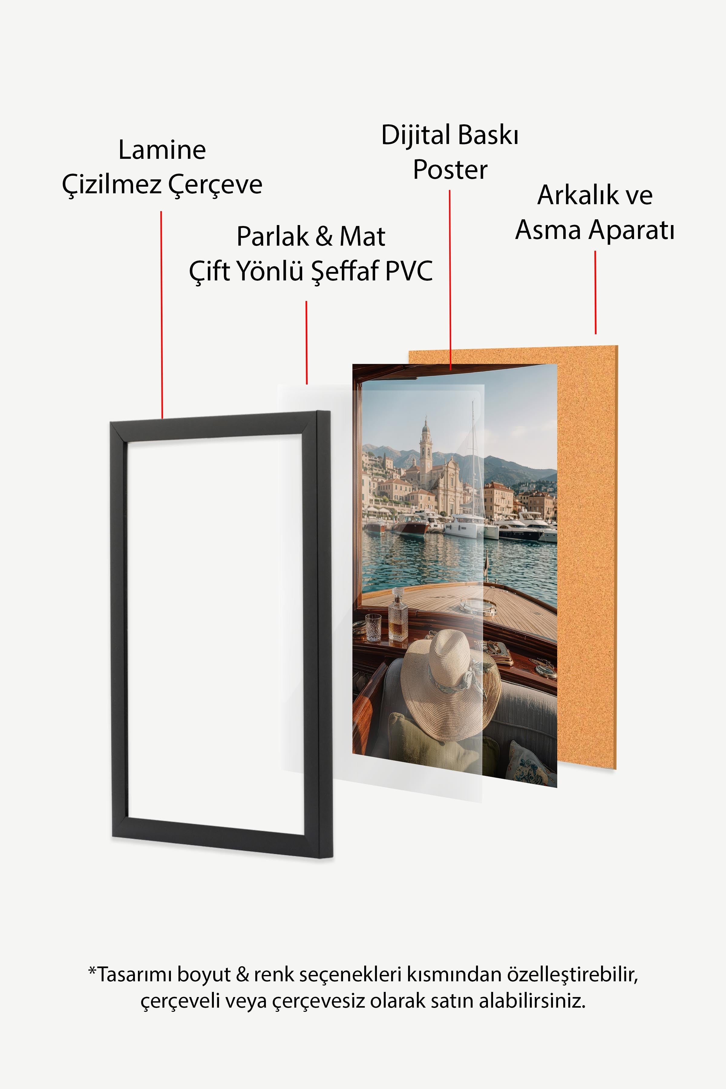 Tekne ve Şehir Manzarası Posteri, Siyah Çerçeveli Poster, Old Money Serisi, NO:113154