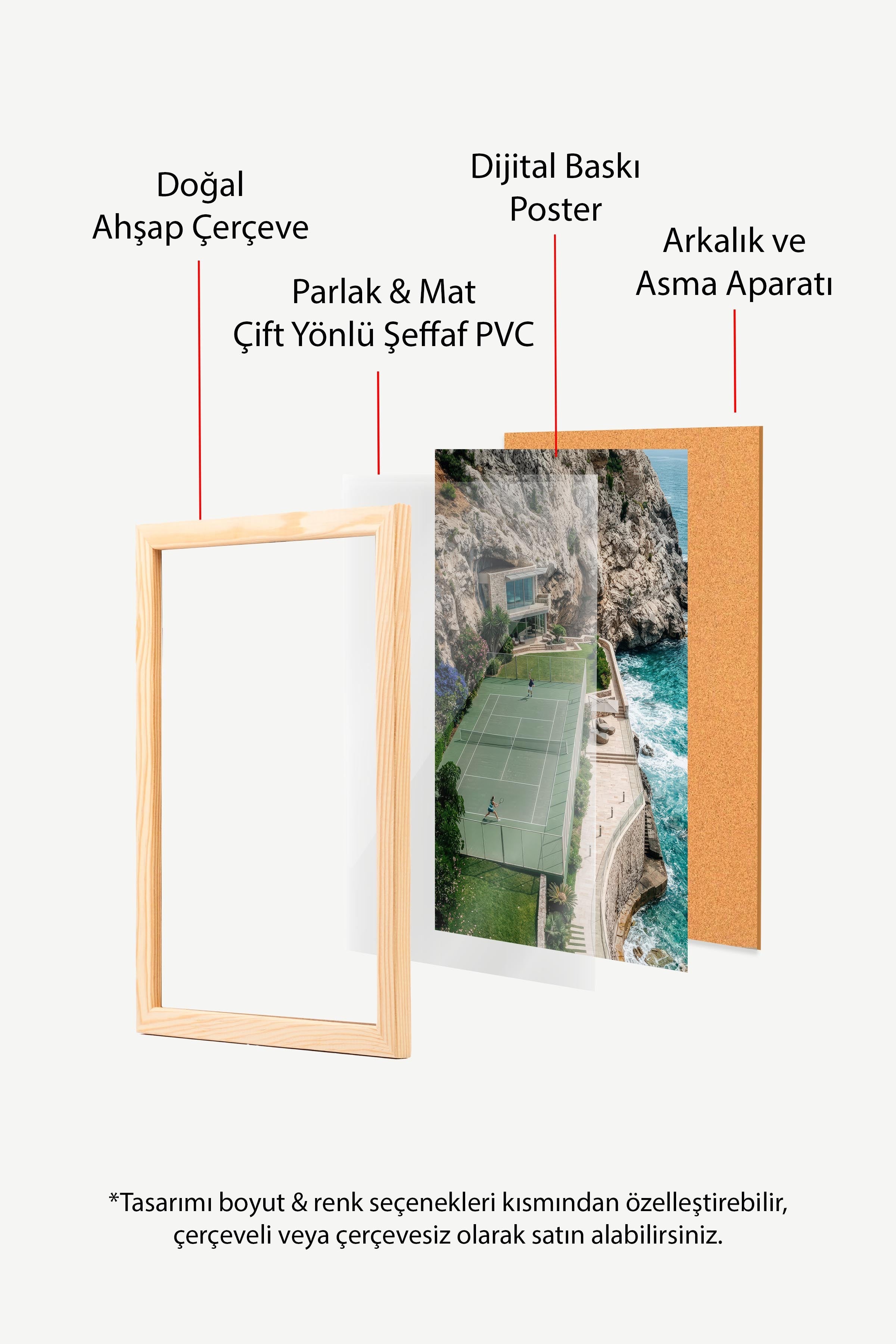 Tenis Kortu ve Manzara Posteri, Ahşap Çerçeveli Poster, Old Money Serisi, NO:113210