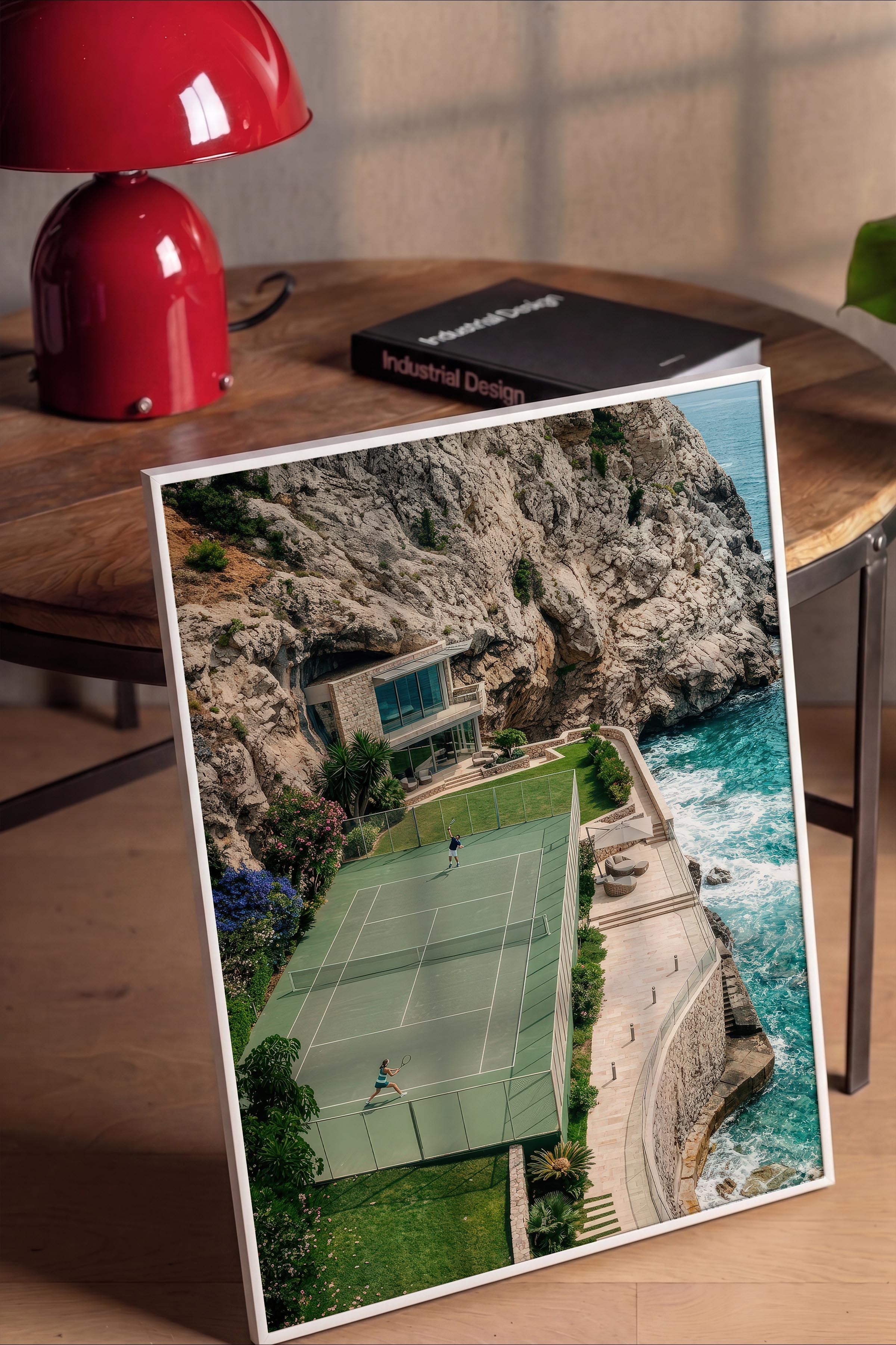 Tenis Kortu ve Manzara Posteri, Beyaz Çerçeveli Poster, Old Money Serisi, NO:113210