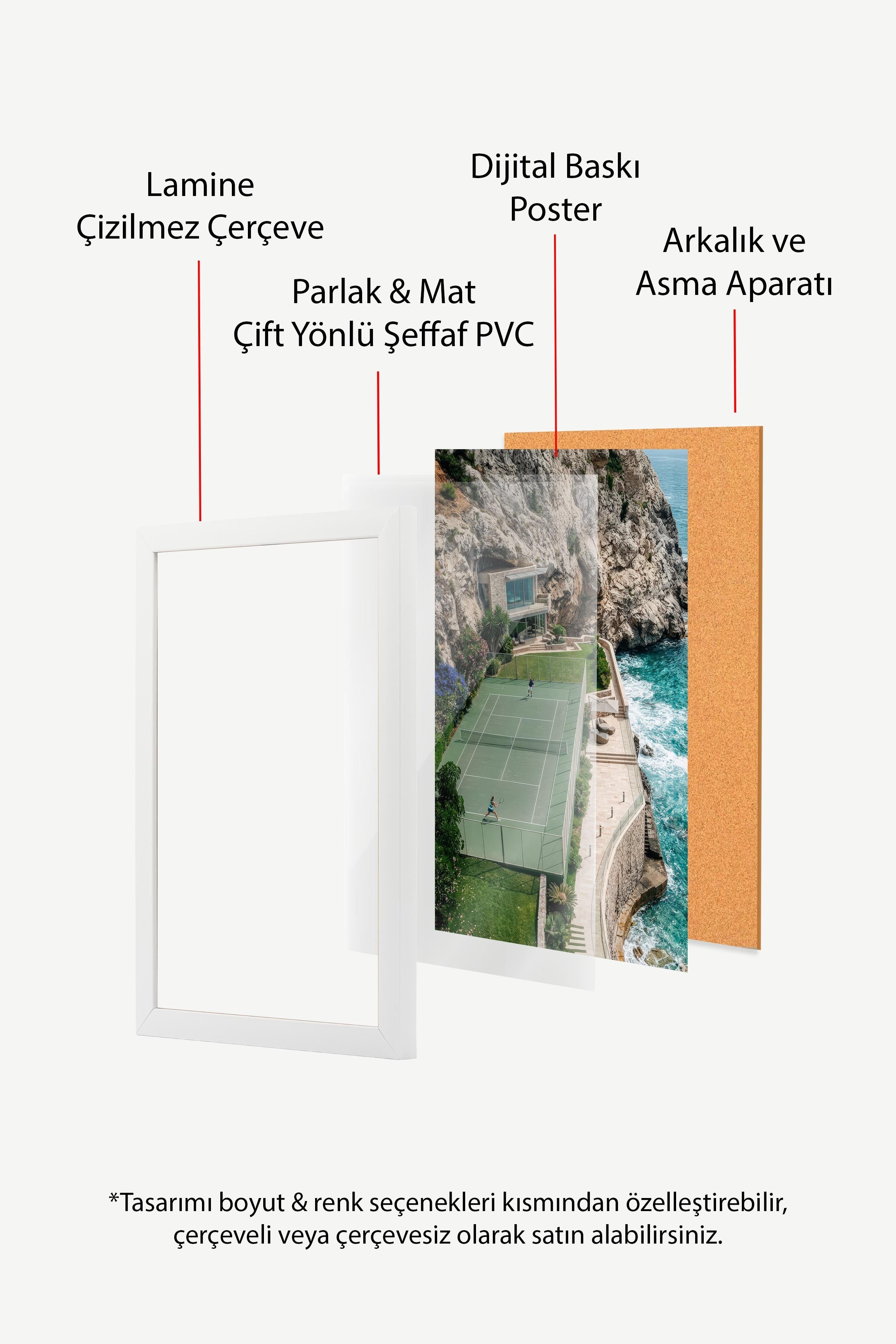 Tenis Kortu ve Manzara Posteri, Beyaz Çerçeveli Poster, Old Money Serisi, NO:113210