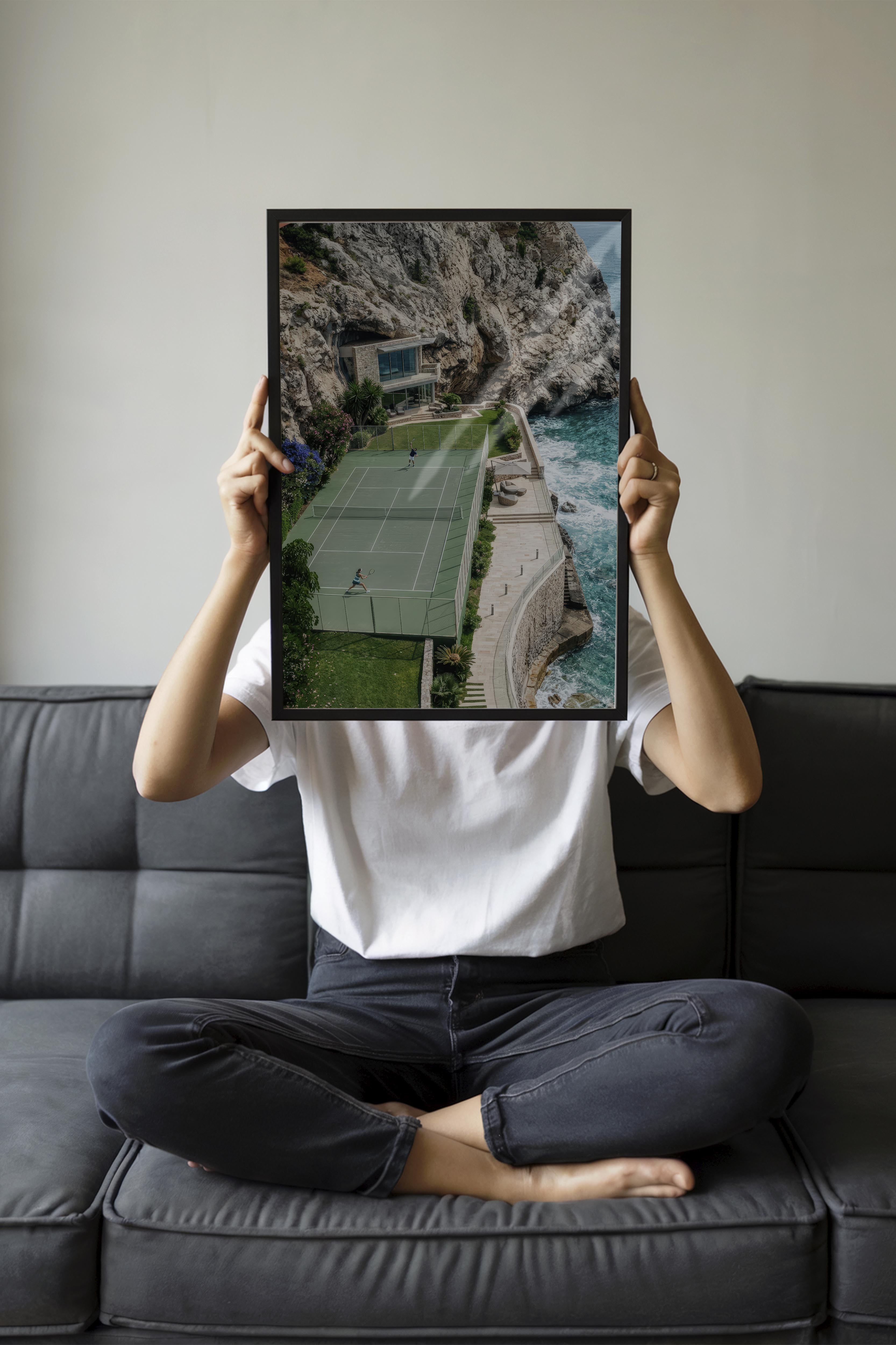 Tenis Kortu ve Manzara Posteri, Siyah Çerçeveli Poster, Old Money Serisi, NO:113210