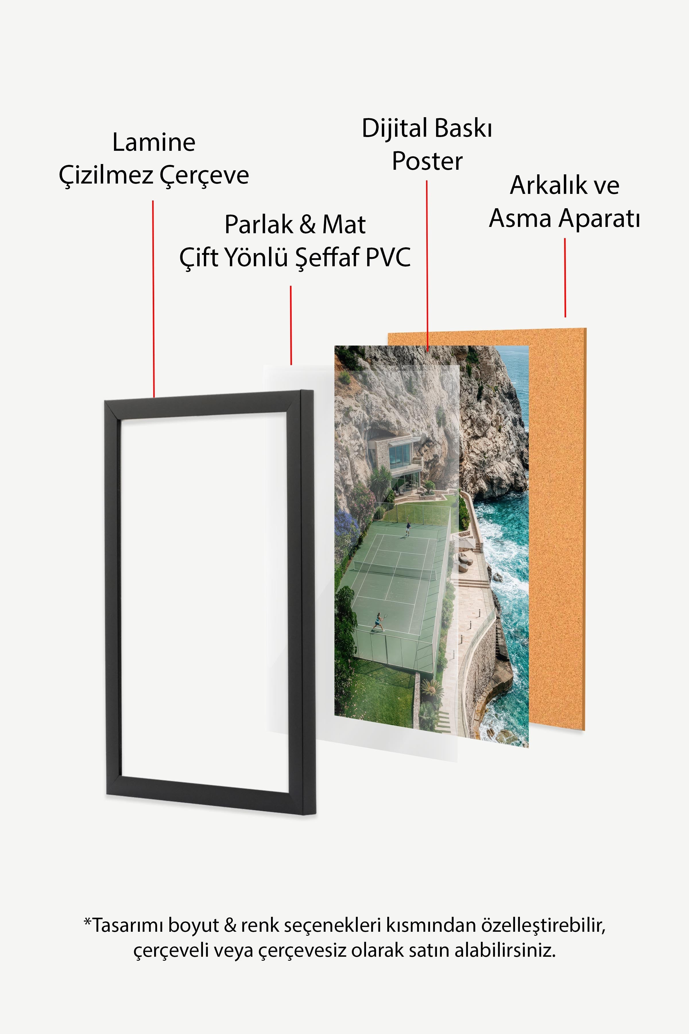 Tenis Kortu ve Manzara Posteri, Siyah Çerçeveli Poster, Old Money Serisi, NO:113210