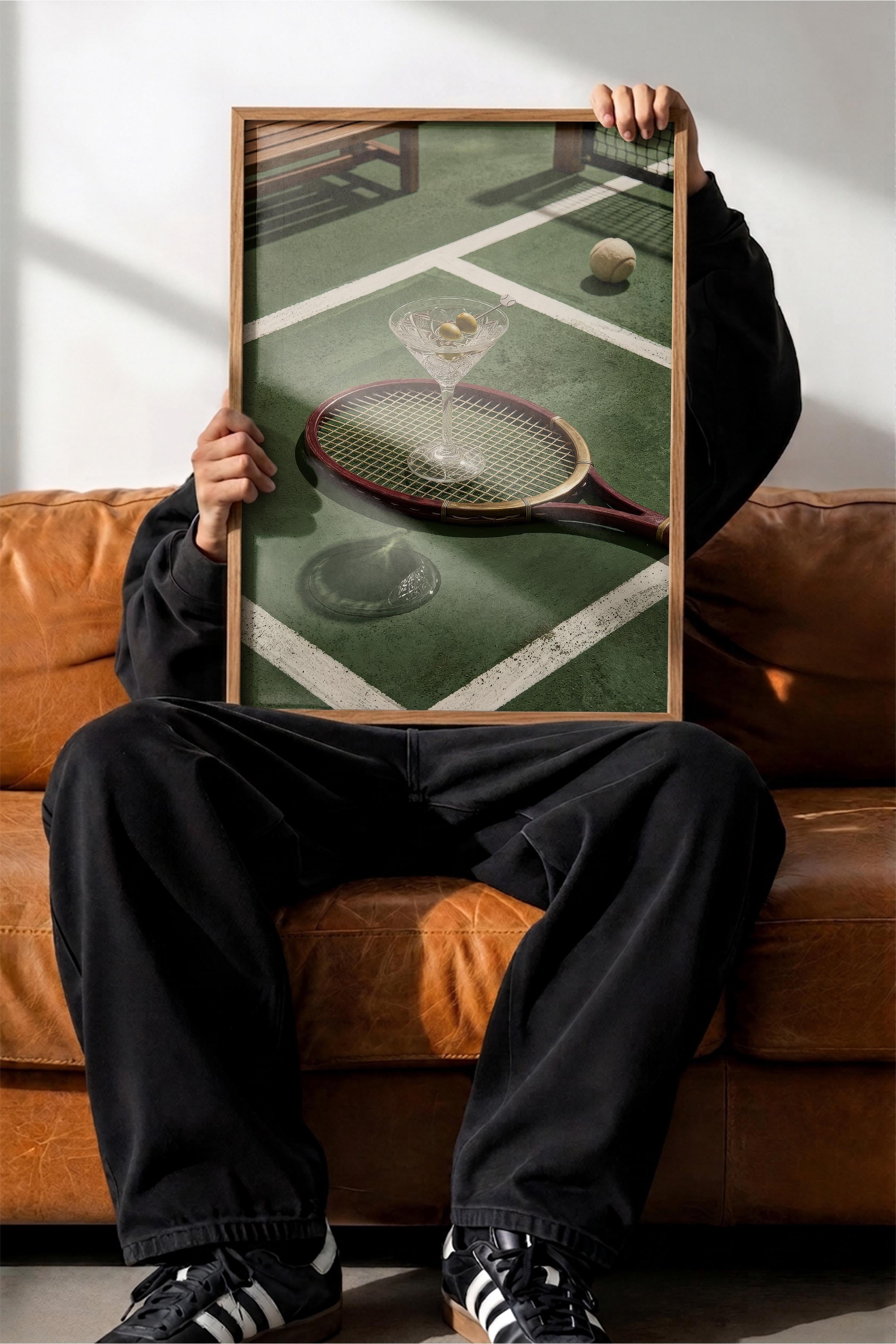 Tenis Raketi ve Kokteyl Posteri, Ahşap Çerçeveli Poster, Old Money Serisi, NO:113179