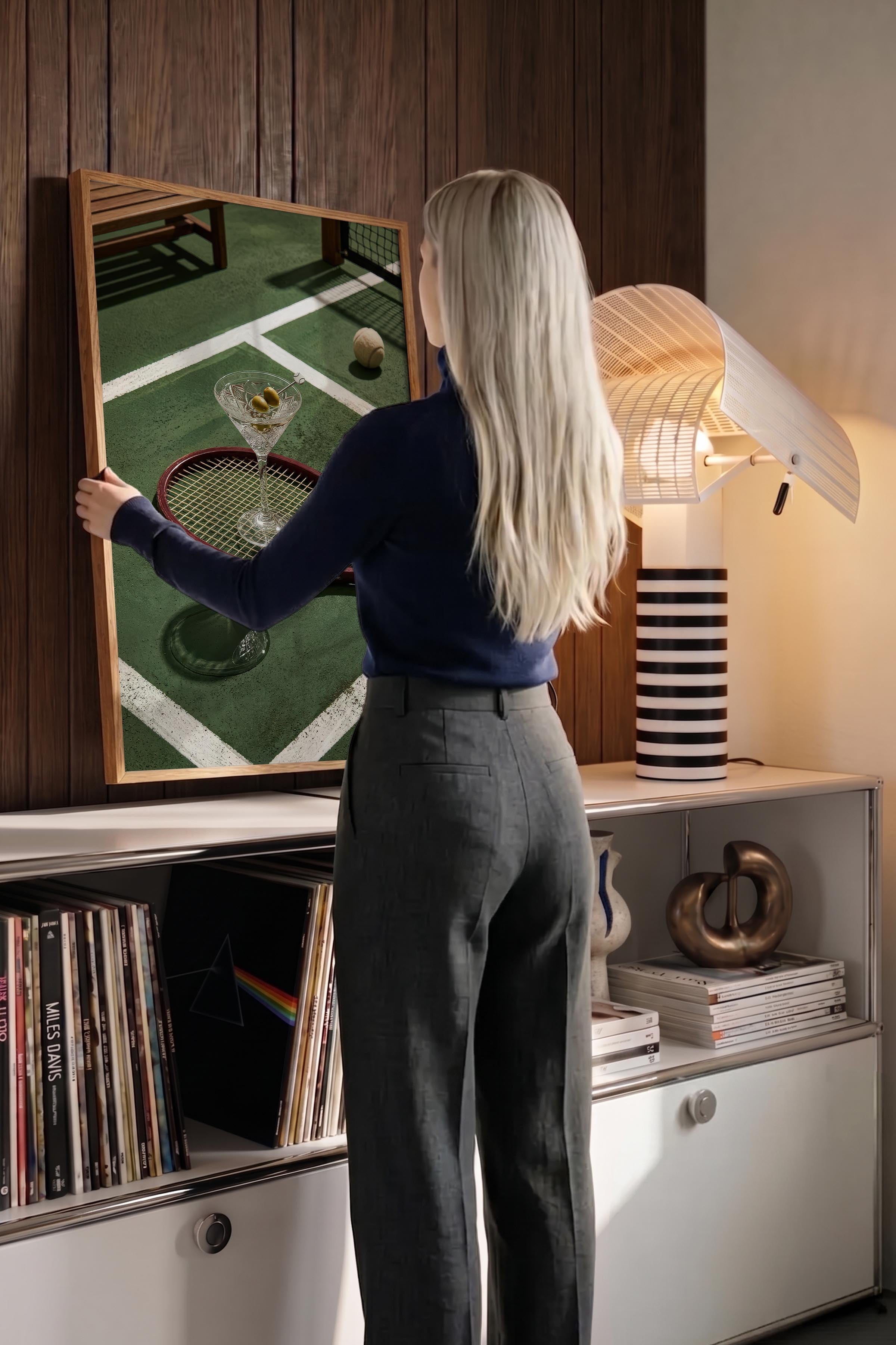 Tenis Raketi ve Kokteyl Posteri, Ahşap Çerçeveli Poster, Old Money Serisi, NO:113179