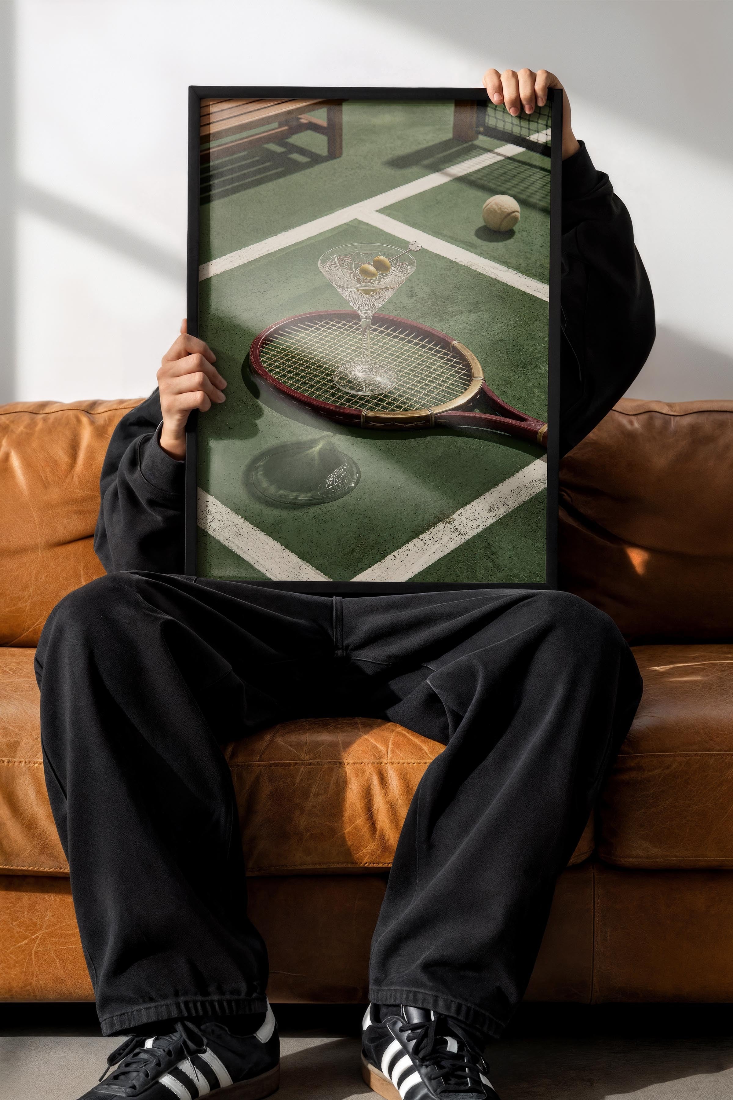 Tenis Raketi ve Kokteyl Posteri, Siyah Çerçeveli Poster, Old Money Serisi, NO:113179
