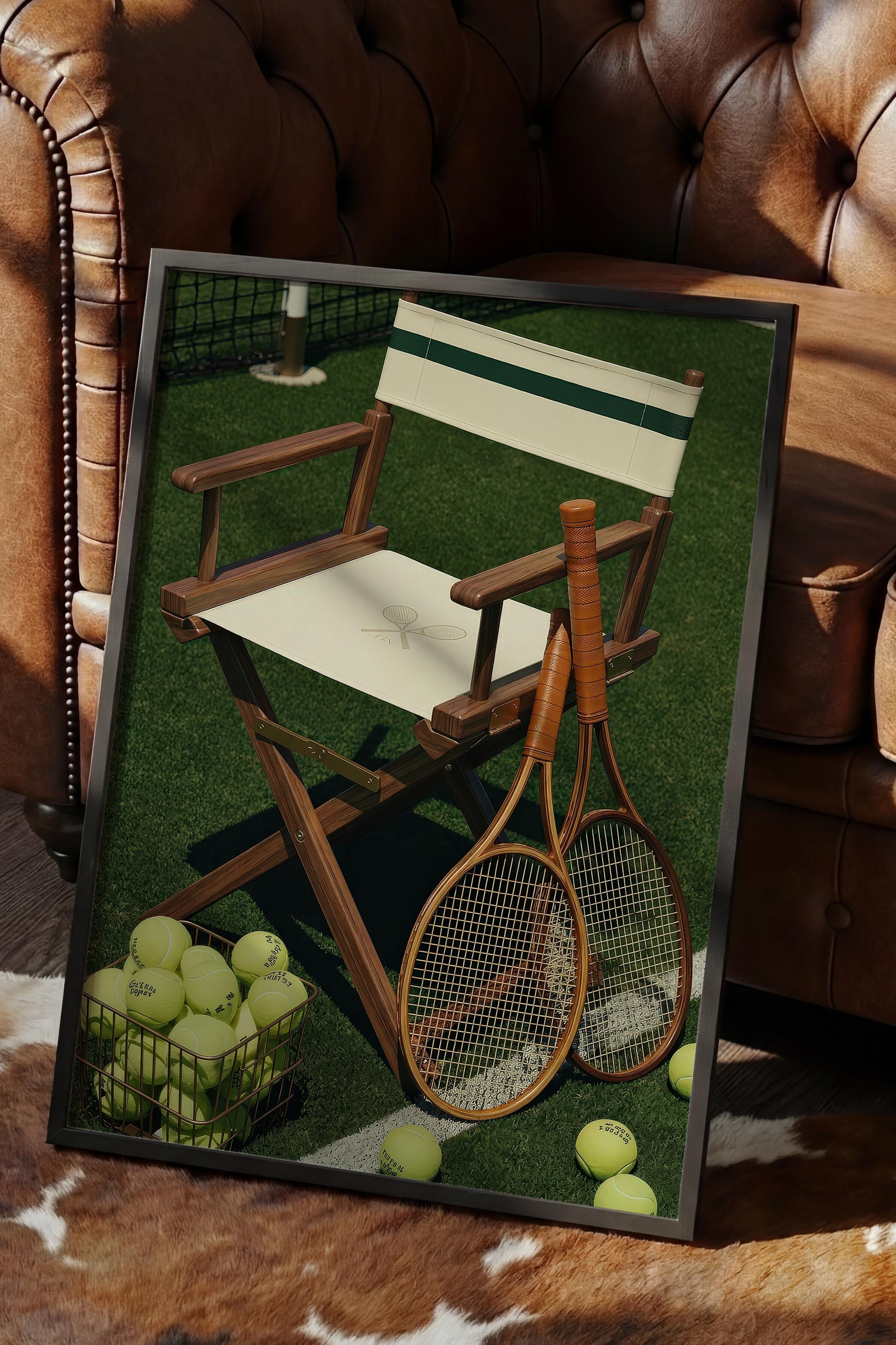 Tenis Raketi ve Sandalye Posteri, Siyah Çerçeveli Poster, Old Money Serisi, NO:113125