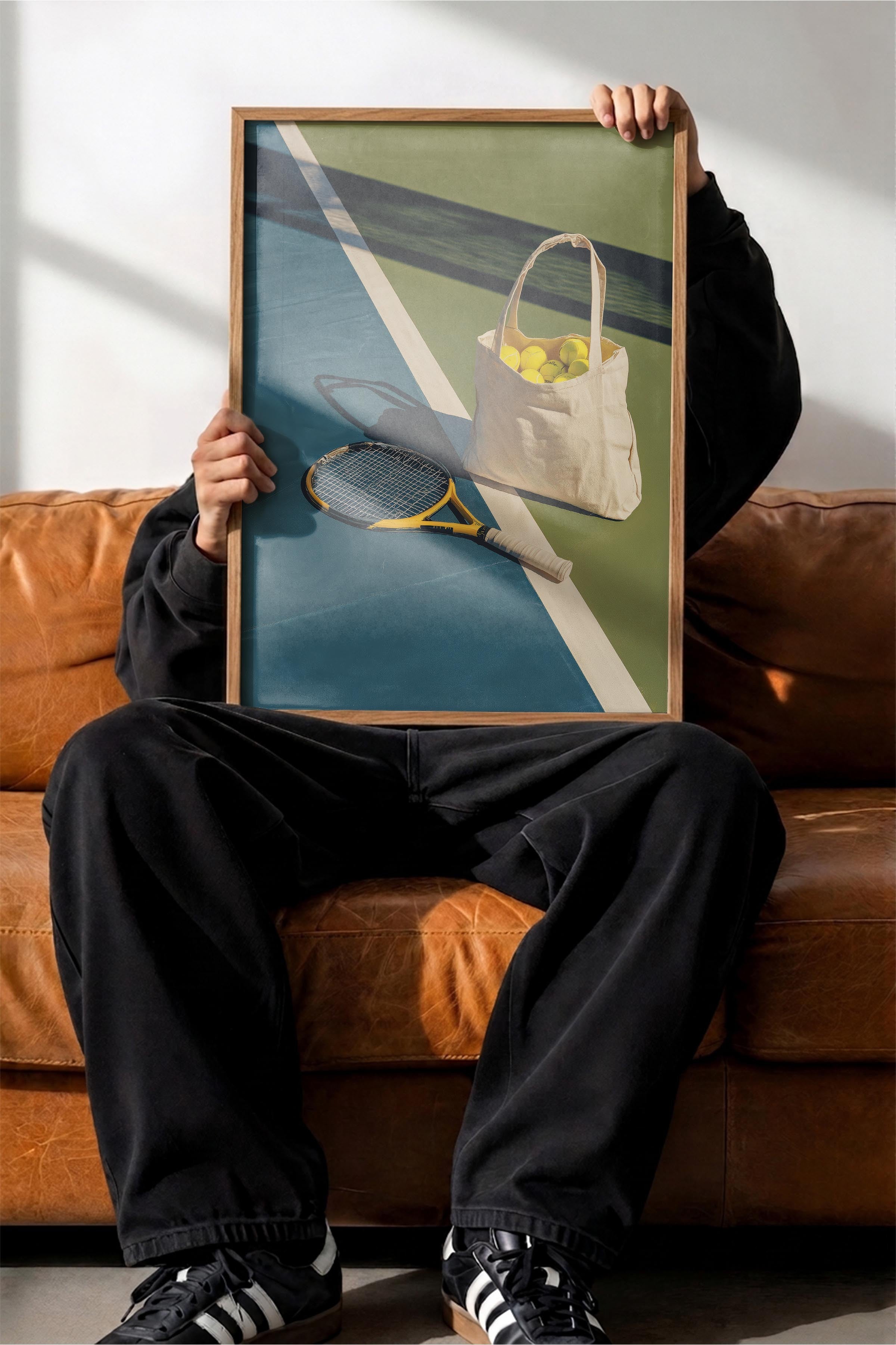 Tenis Raketi ve Topları Posteri, Ahşap Çerçeveli Poster, Old Money Serisi, NO:113245