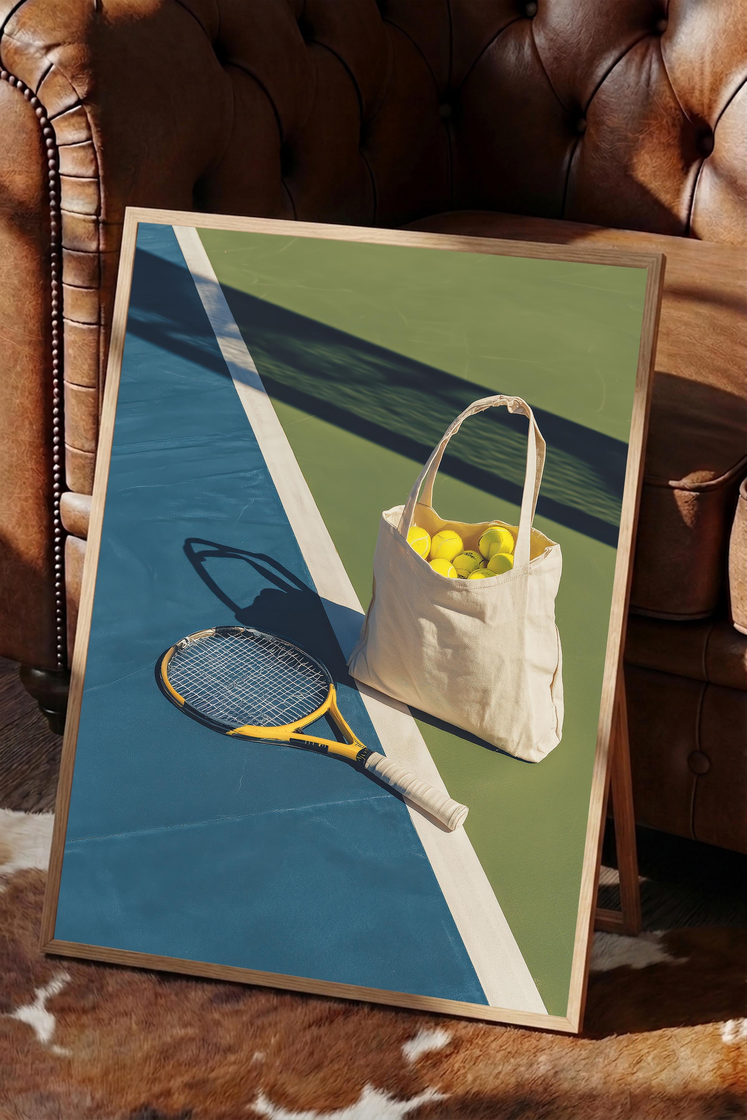 Tenis Raketi ve Topları Posteri, Ahşap Çerçeveli Poster, Old Money Serisi, NO:113245